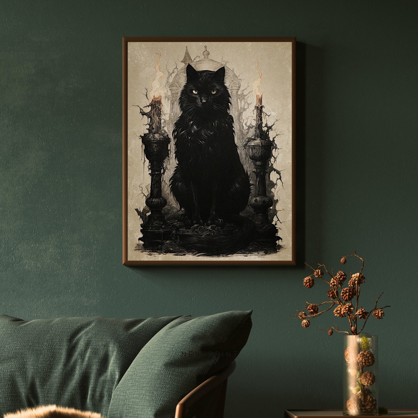 Black Witch Cat Wall Art Antique Dark Cottagecore Artwork Gothic Painting Witchy Art Gift for Cat Lover Mystic Home Decor Paper Poster Print