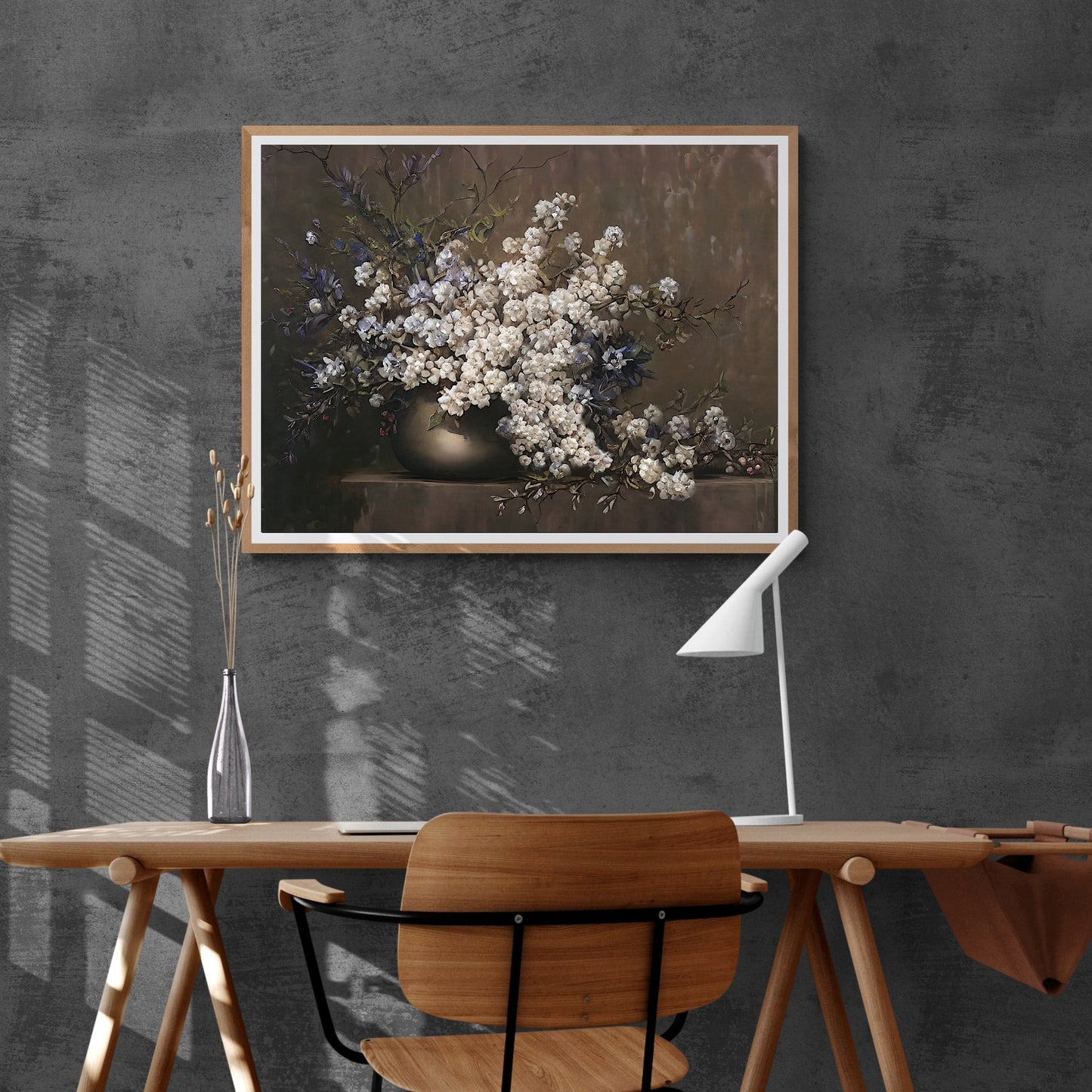 Blühender Blumenstrauß in Metallvase, Stillleben, Gemälde, Papier, Poster, Drucke, Vintage-Kunst, Ölgemälde, Bauernhaus-Dekor, Blumengemälde, botanische Kunst
