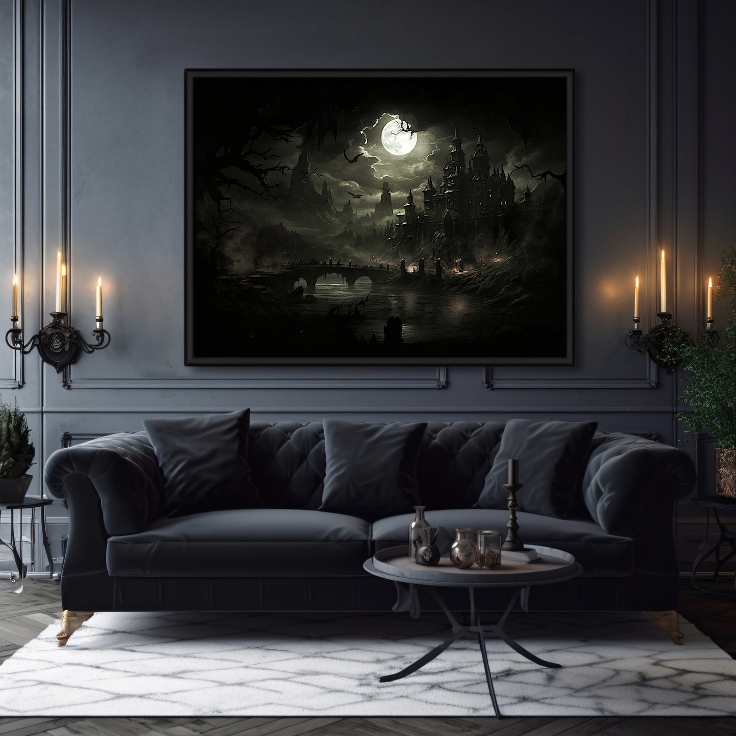 Draculas Castle Wandkunst, antikes Kunstwerk von Dark Academia, Gothic-Gemälde, Hexenkunst, Geschenk für Vampir-Fans, Fantasy-Horror-Malerei, Papier-Posterdruck