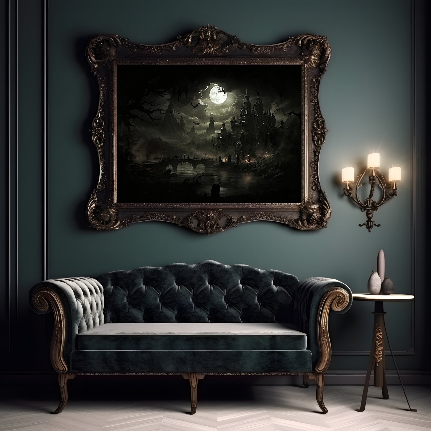 Draculas Castle Wandkunst, antikes Kunstwerk von Dark Academia, Gothic-Gemälde, Hexenkunst, Geschenk für Vampir-Fans, Fantasy-Horror-Malerei, Papier-Posterdruck