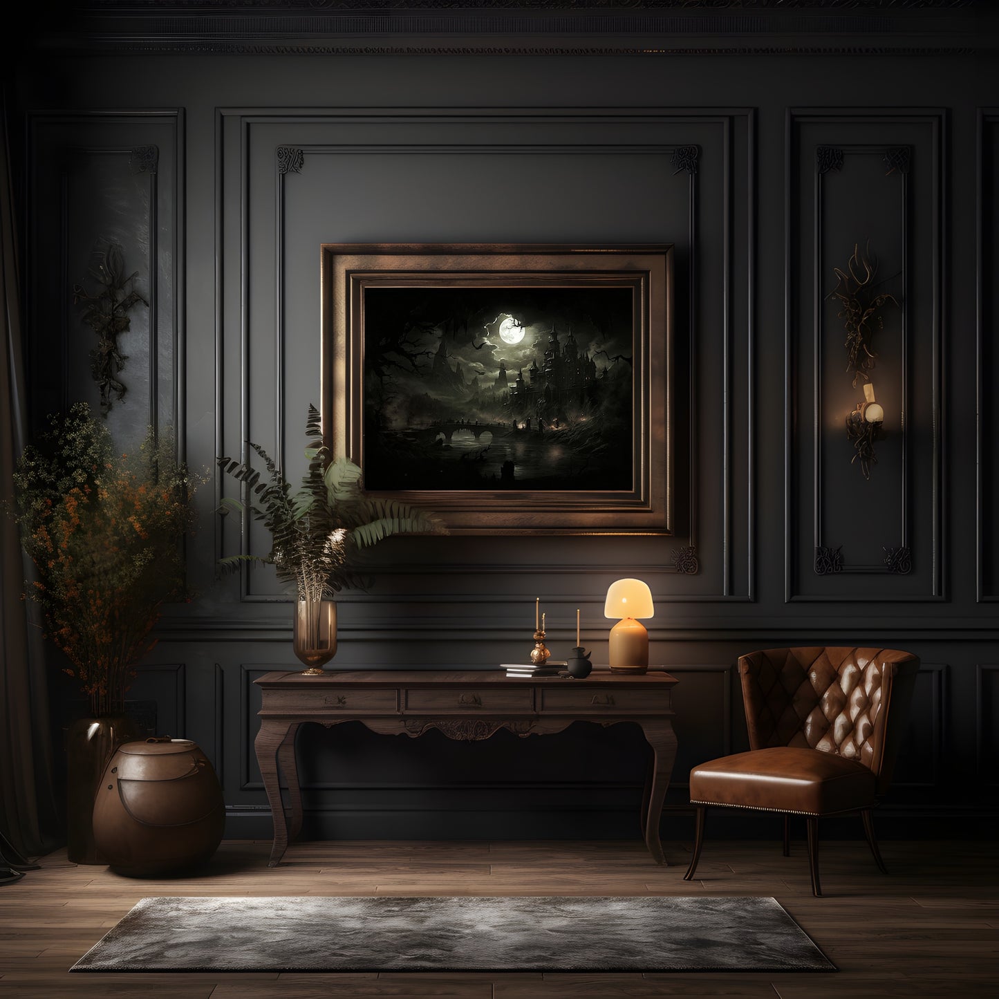 Draculas Castle Wandkunst, antikes Kunstwerk von Dark Academia, Gothic-Gemälde, Hexenkunst, Geschenk für Vampir-Fans, Fantasy-Horror-Malerei, Papier-Posterdruck