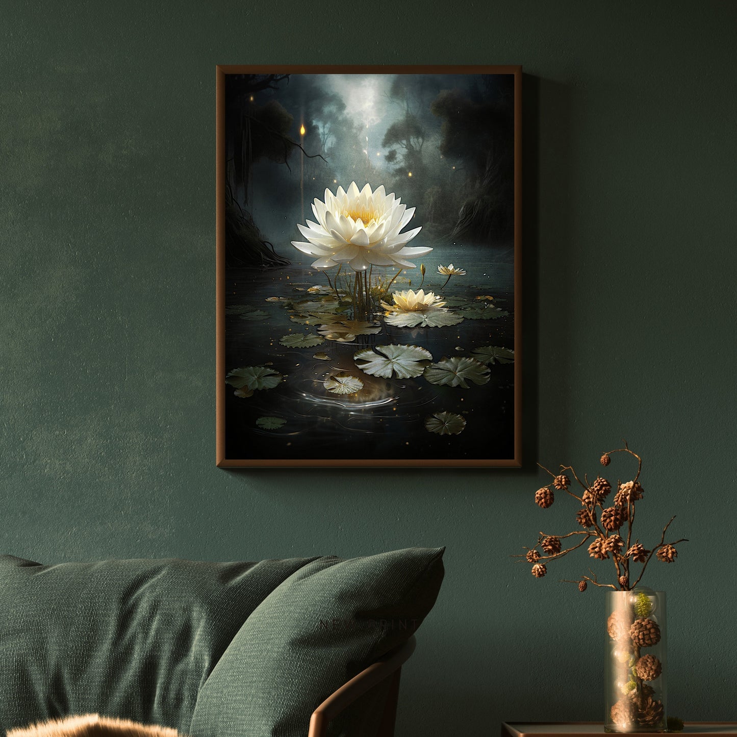 Water Lily Wall Art Magic Dark Academia Artwork Botanical Painting Witchy Art Gift Pond Lily Print Dark Cottagecore Decor Paper Poster Print