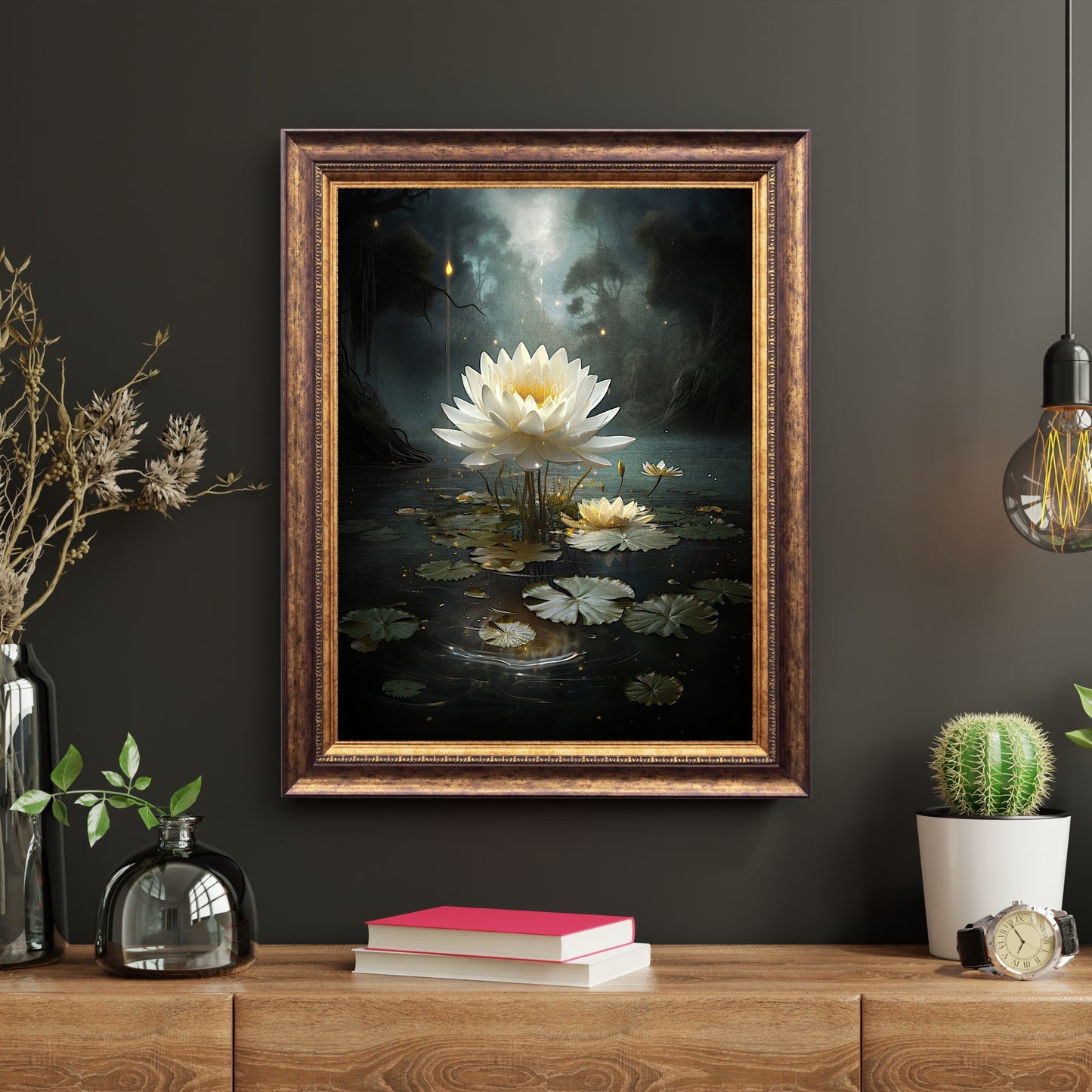 Water Lily Wall Art Magic Dark Academia Artwork Botanical Painting Witchy Art Gift Pond Lily Print Dark Cottagecore Decor Paper Poster Print