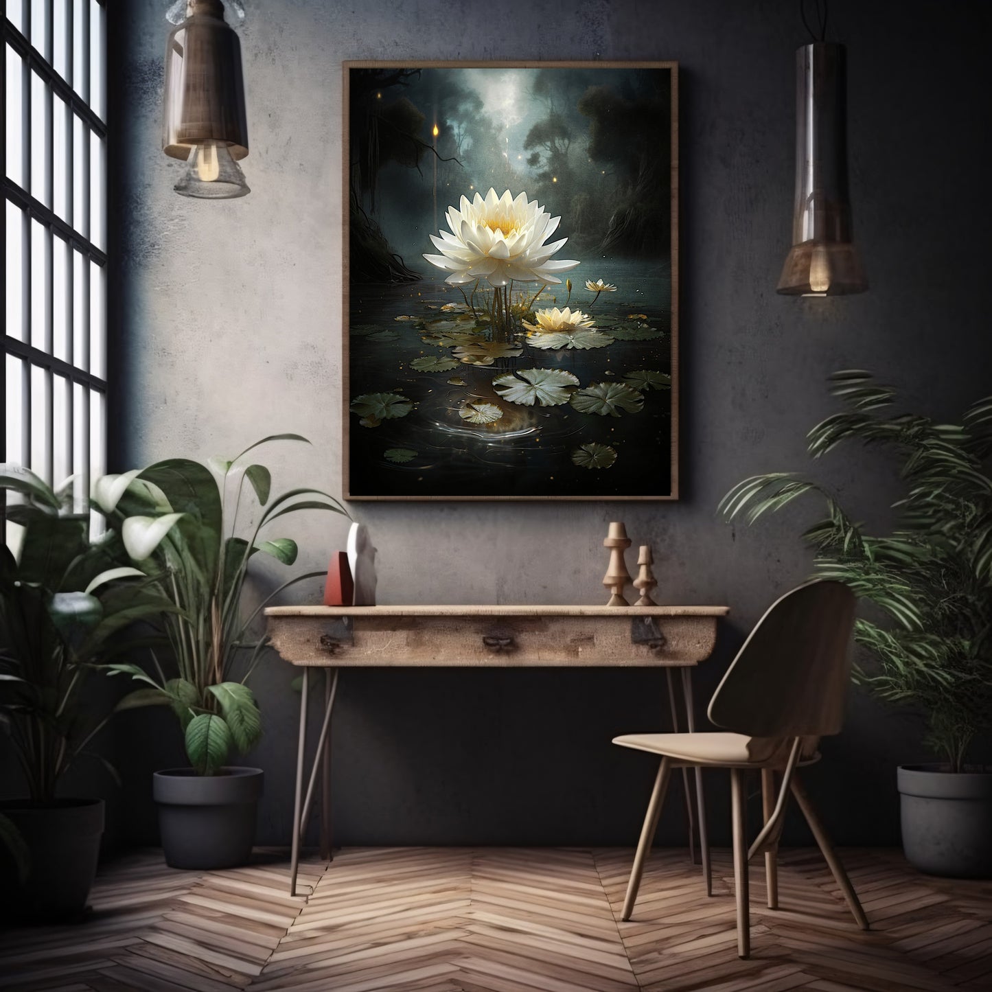Water Lily Wall Art Magic Dark Academia Artwork Botanical Painting Witchy Art Gift Pond Lily Print Dark Cottagecore Decor Paper Poster Print