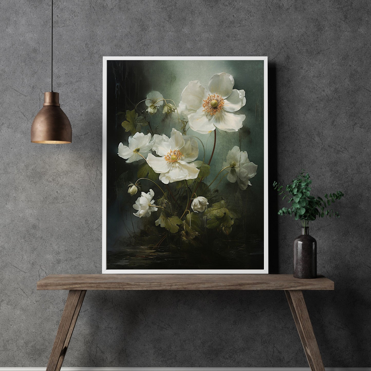 Anemone Woodland Flower Wall Art Dark Cottagecore Artwork Fairycore Botanical Painting Floral Art Gift Dark Aestetic Room Decor Paper Poster Print