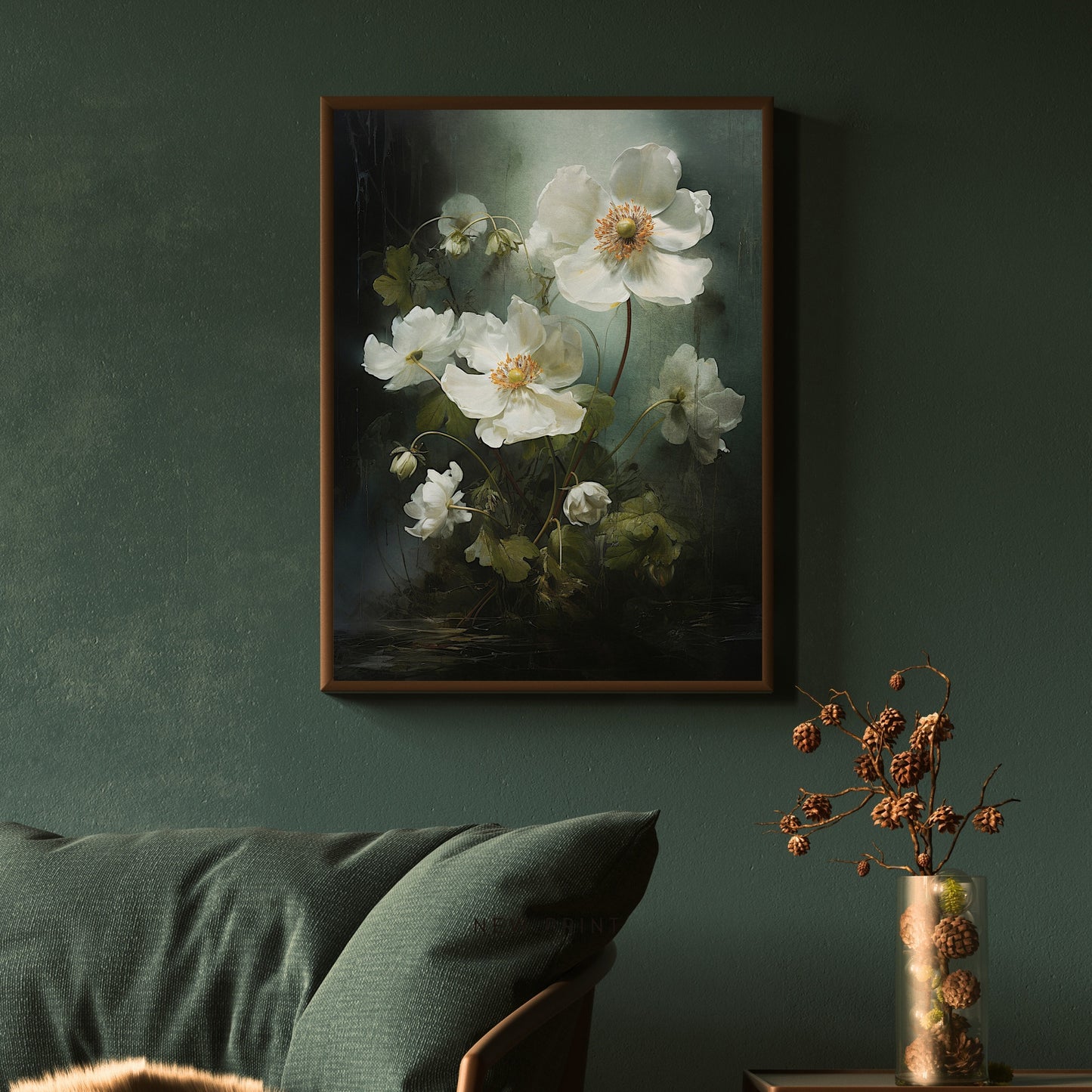 Anemone Woodland Flower Wall Art Dark Cottagecore Artwork Fairycore Botanical Painting Floral Art Gift Dark Aestetic Room Decor Paper Poster Print