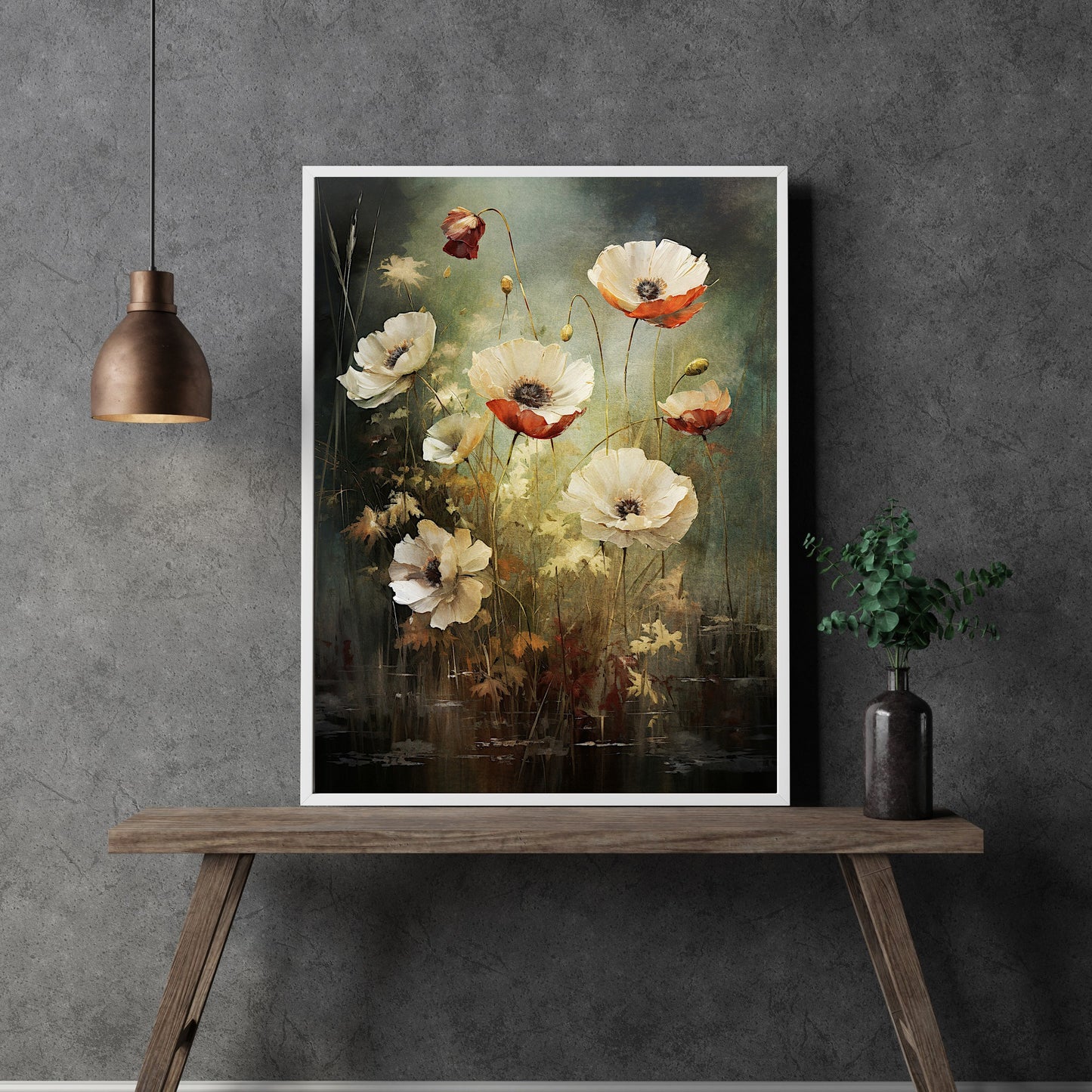 White Wild Flower Wall Art Dark Cottagecore Artwork Fairycore Botanical Poppy Painting Floral Art Gift Dark Aestetic Room Decor Paper Poster Print