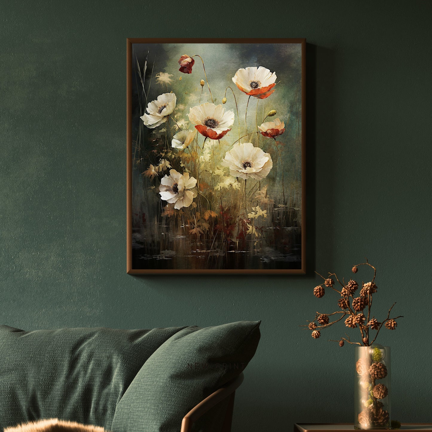 White Wild Flower Wall Art Dark Cottagecore Artwork Fairycore Botanical Poppy Painting Floral Art Gift Dark Aestetic Room Decor Paper Poster Print