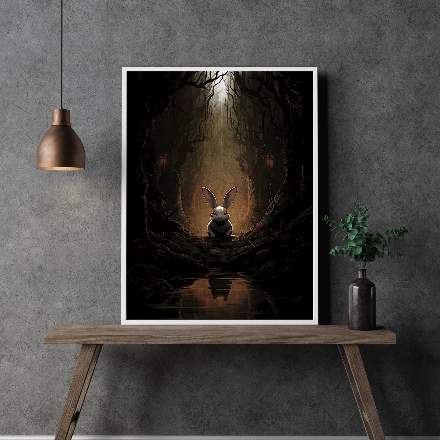 White Rabbit Haunted Woodland Dark Spooky Decor Creepy Goth Wall Art Painting Dark Cottagecore Gothic Retro Horror Wall Art Paper Poster Print