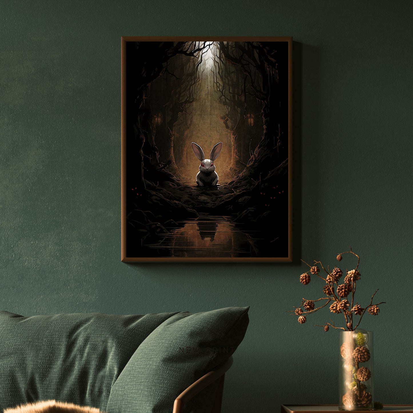 White Rabbit Haunted Woodland Dark Spooky Decor Creepy Goth Wall Art Painting Dark Cottagecore Gothic Retro Horror Wall Art Paper Poster Print