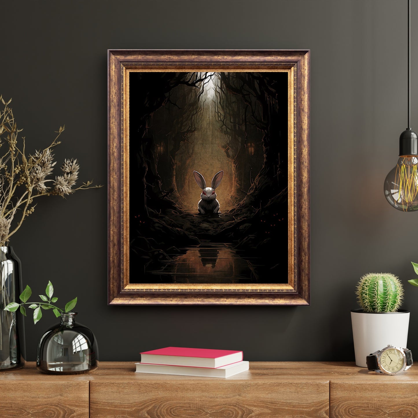 White Rabbit Haunted Woodland Dark Spooky Decor Creepy Goth Wall Art Painting Dark Cottagecore Gothic Retro Horror Wall Art Paper Poster Print