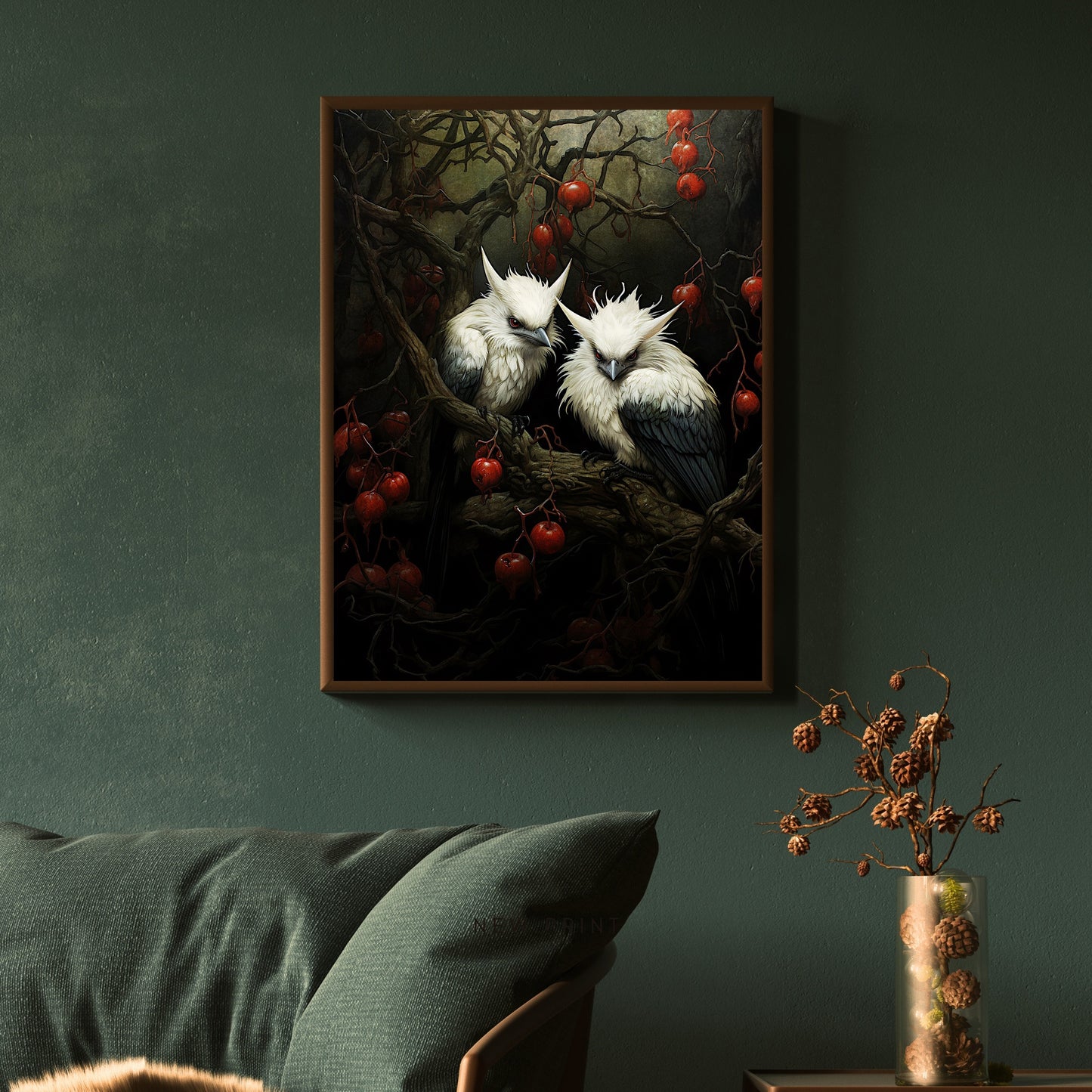 White Birds Haunted Woodland Dark Spooky Decor Creepy Goth Wall Art Painting Dark Cottagecore Gothic Retro Horror Wall Art Paper Poster Print