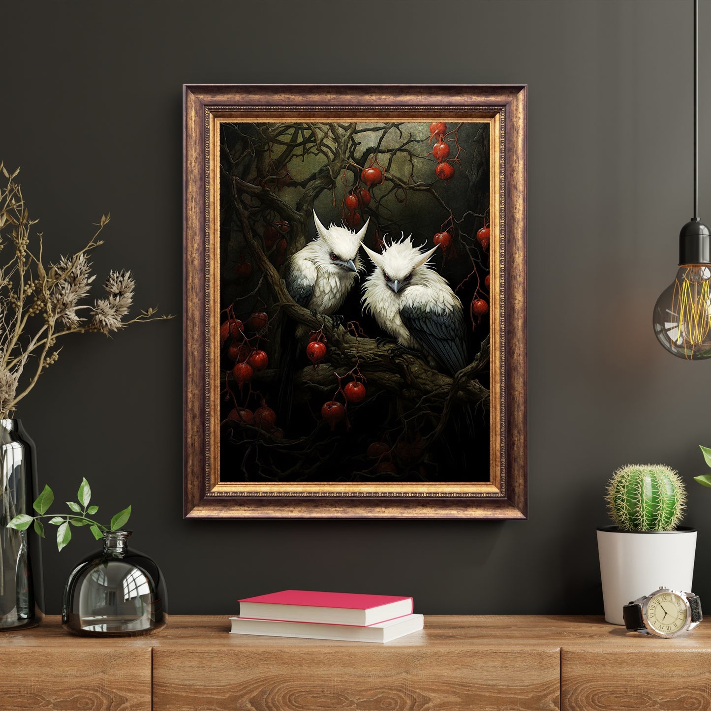 White Birds Haunted Woodland Dark Spooky Decor Creepy Goth Wall Art Painting Dark Cottagecore Gothic Retro Horror Wall Art Paper Poster Print