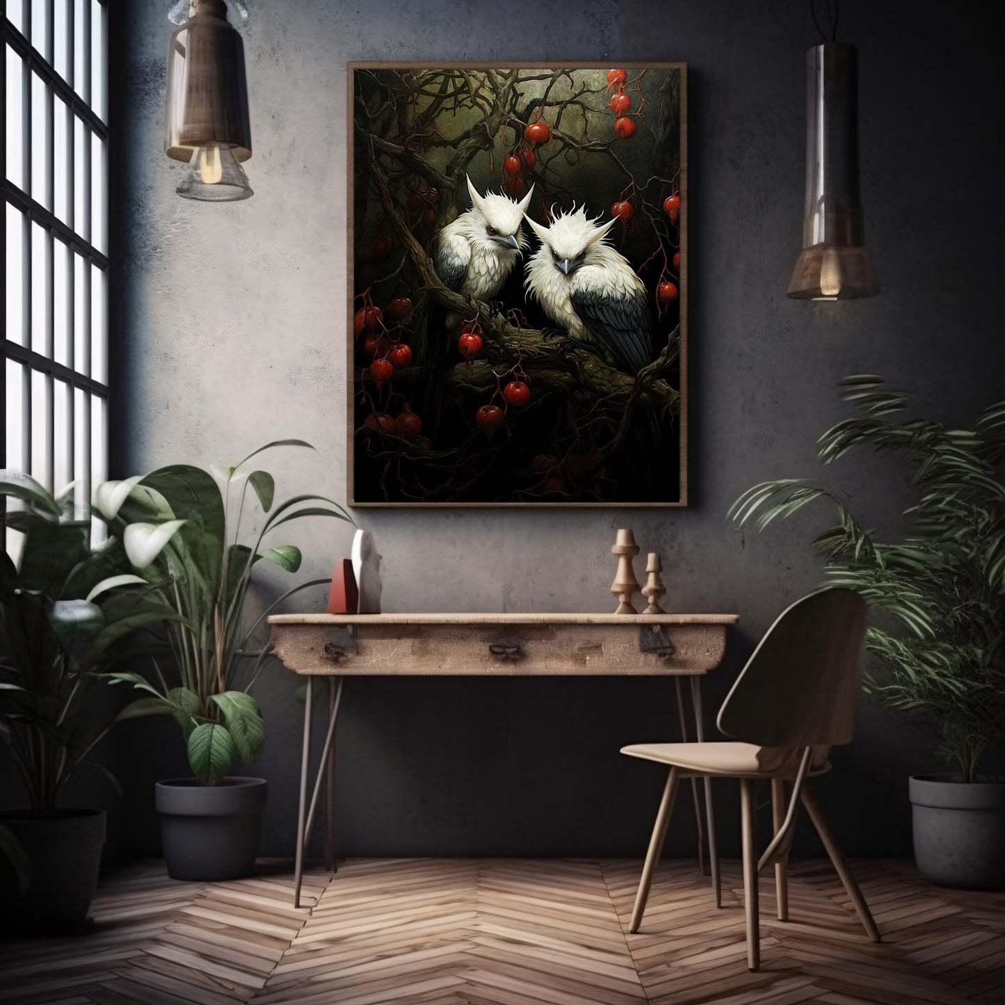 White Birds Haunted Woodland Dark Spooky Decor Creepy Goth Wall Art Painting Dark Cottagecore Gothic Retro Horror Wall Art Paper Poster Print