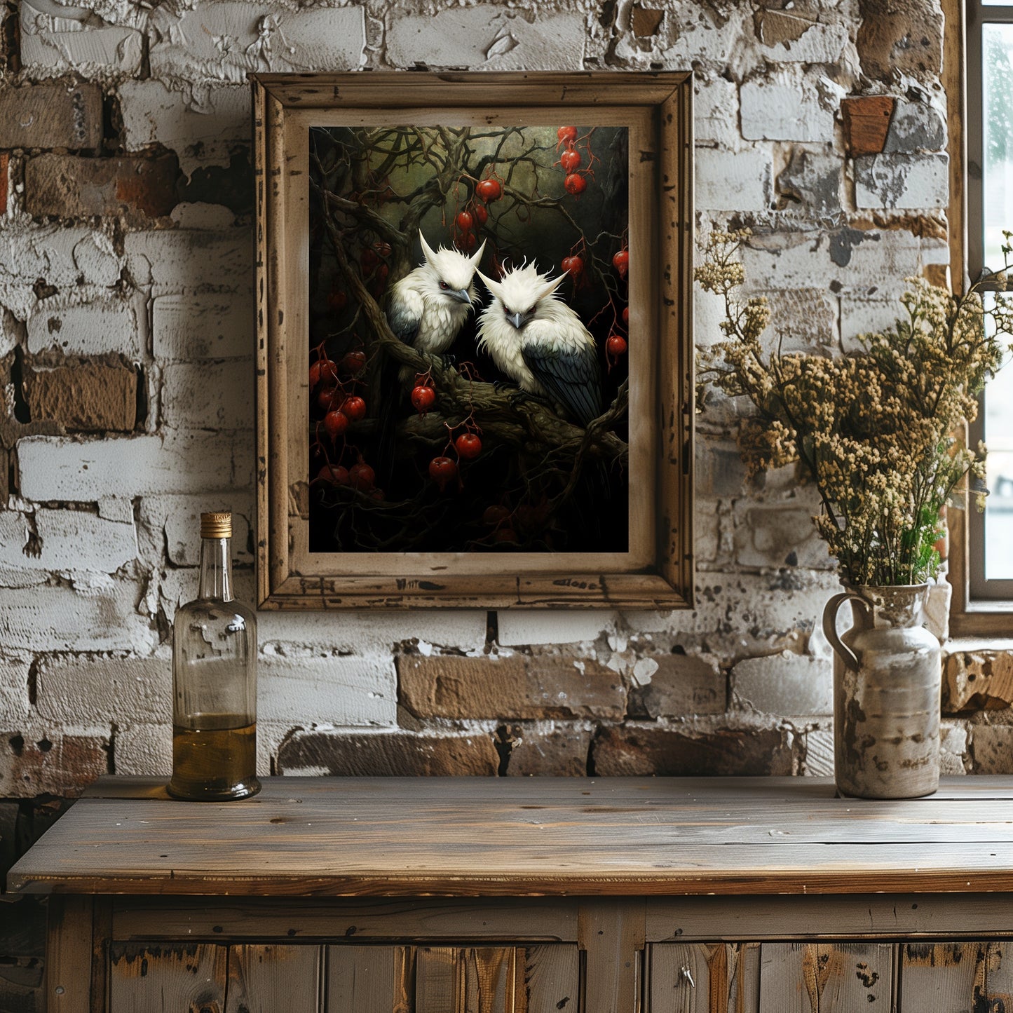 White Birds Haunted Woodland Dark Spooky Decor Creepy Goth Wall Art Painting Dark Cottagecore Gothic Retro Horror Wall Art Paper Poster Print