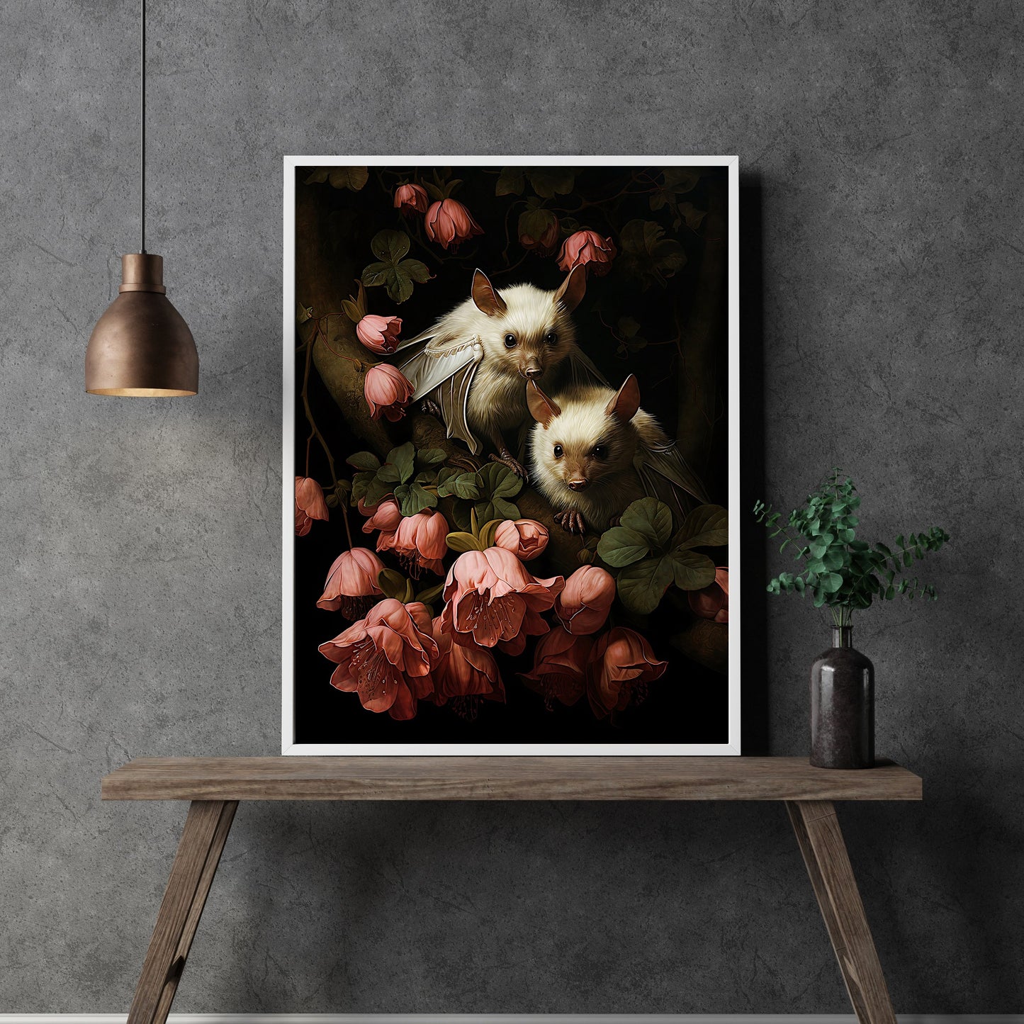White Bats Portrait Dark Cottagecore Decor Goth Wall Art Painting Dark Academia Gothic Retro Horror Wall Art Animal Painting Paper Poster Print