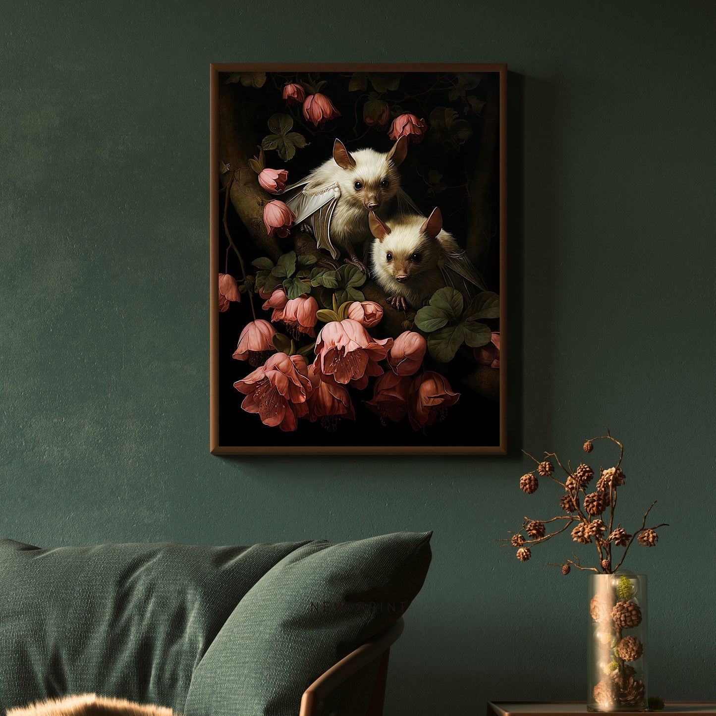 White Bats Portrait Dark Cottagecore Decor Goth Wall Art Painting Dark Academia Gothic Retro Horror Wall Art Animal Painting Paper Poster Print
