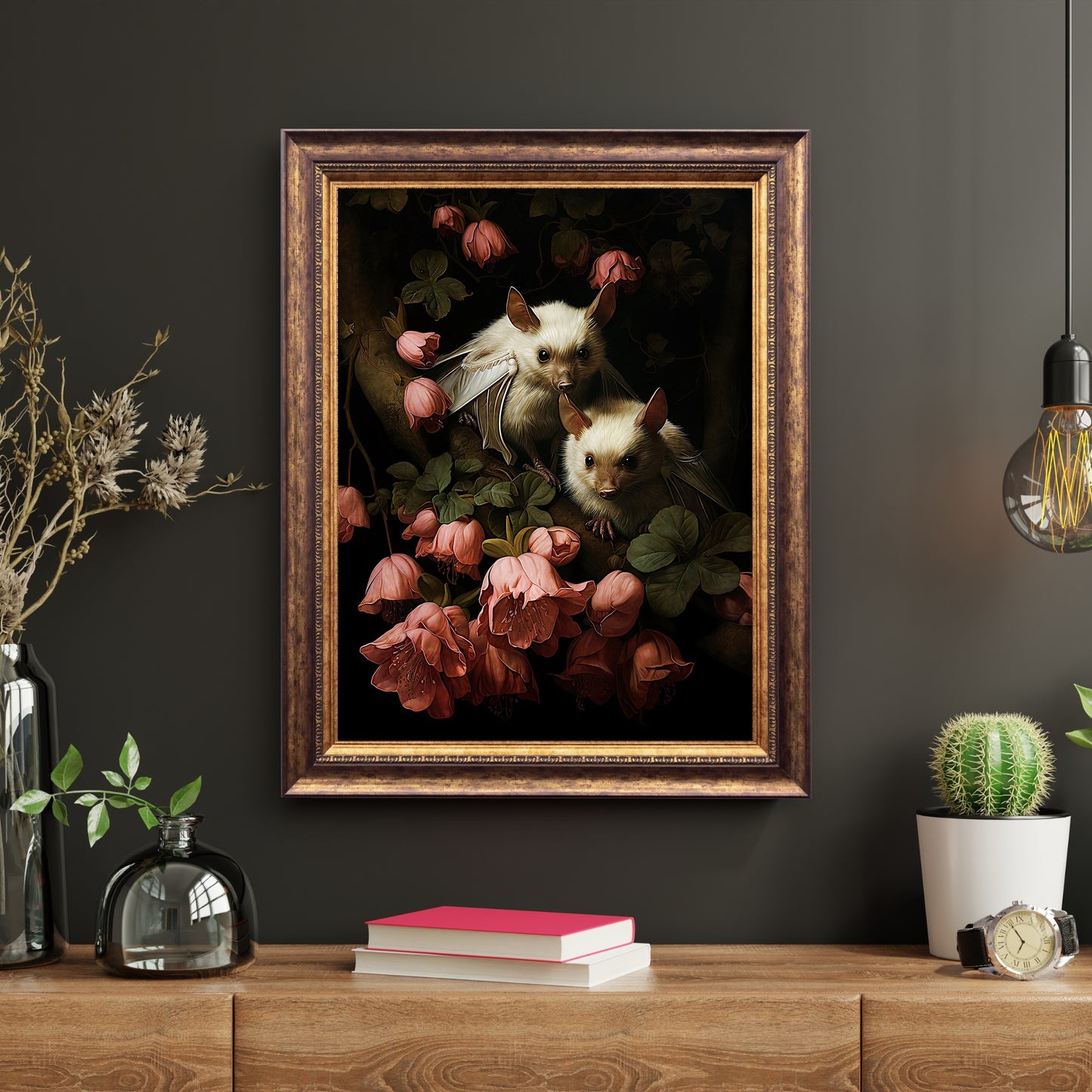 White Bats Portrait Dark Cottagecore Decor Goth Wall Art Painting Dark Academia Gothic Retro Horror Wall Art Animal Painting Paper Poster Print