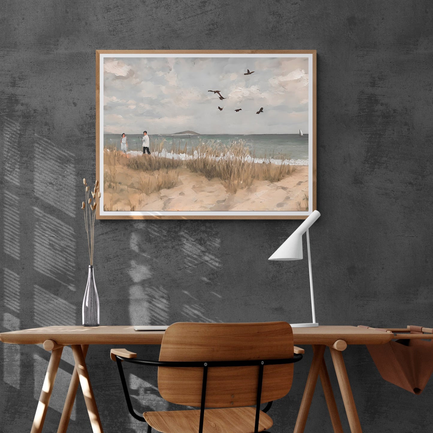 Day at the beach vintage art Paper Poster Prints oil painting coast painting beach painting livingroom decor pastel wall art