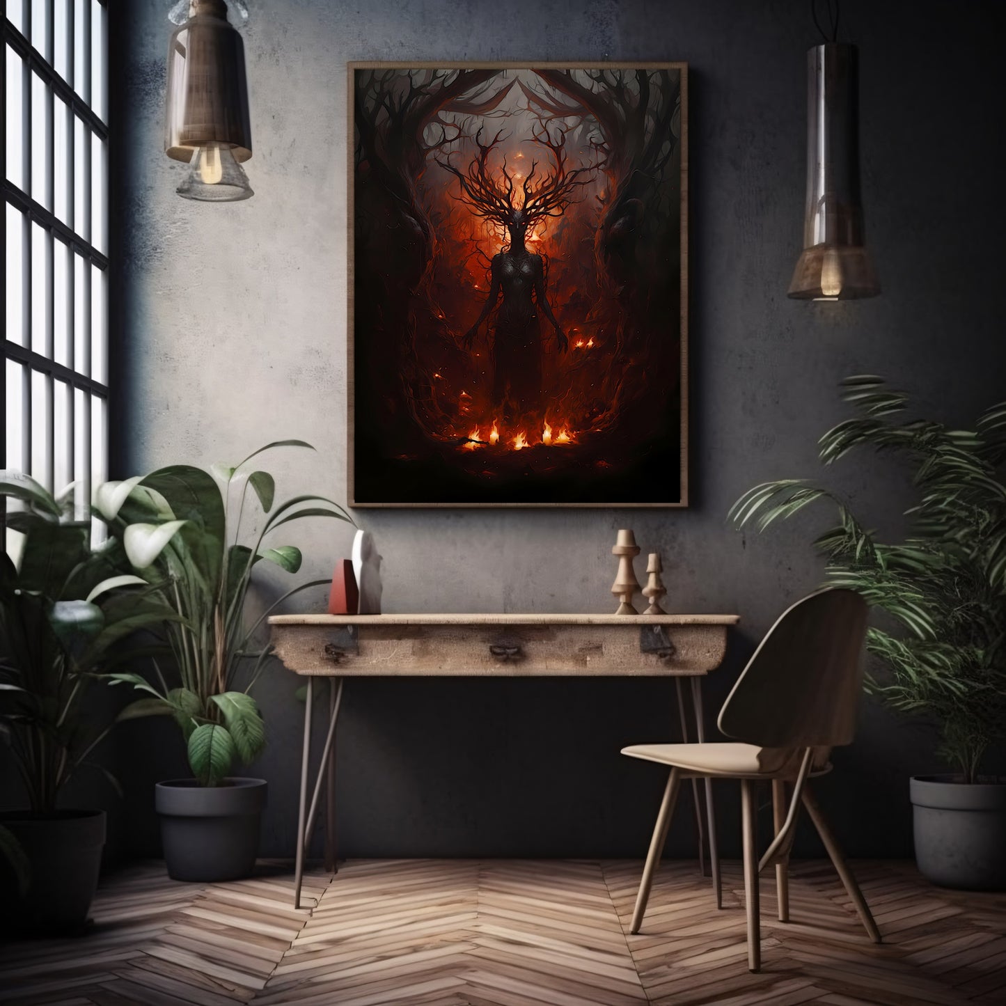 Goddess of Fire Dark Witchcraft Gothic Wall Art Dark Academia Print Dark Aesthetic Room Decor Gothic Occult Artwork Fire Demon Poster Paper Poster Print