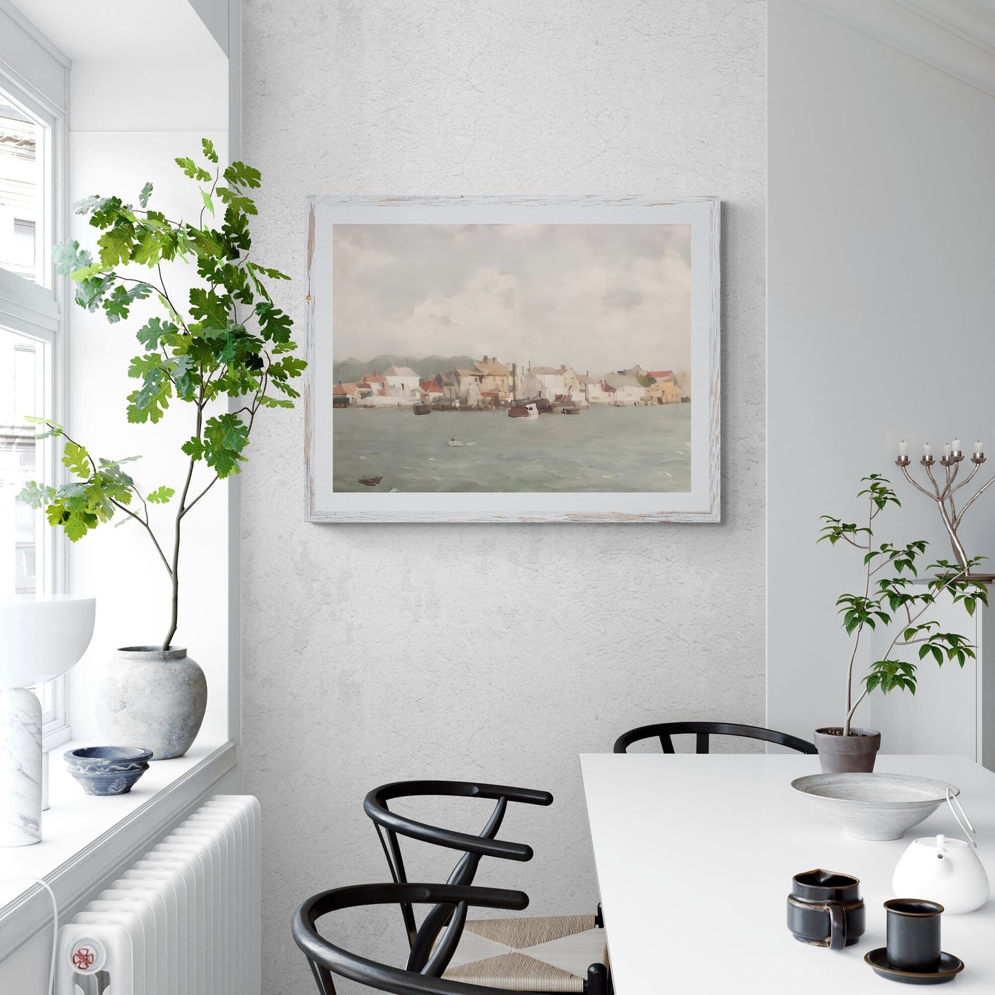 Mediterranean fisher village Paper Poster Prints vintage art coast painting beach painting livingroom decor mediterranean art