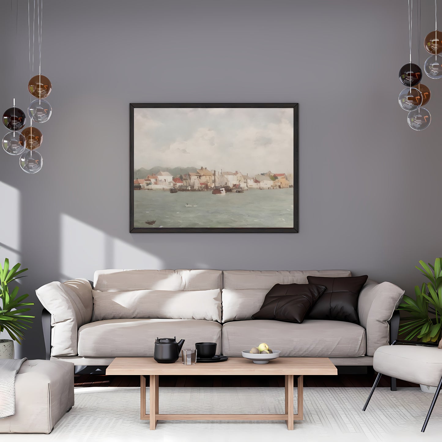 Mediterranean fisher village Paper Poster Prints vintage art coast painting beach painting livingroom decor mediterranean art