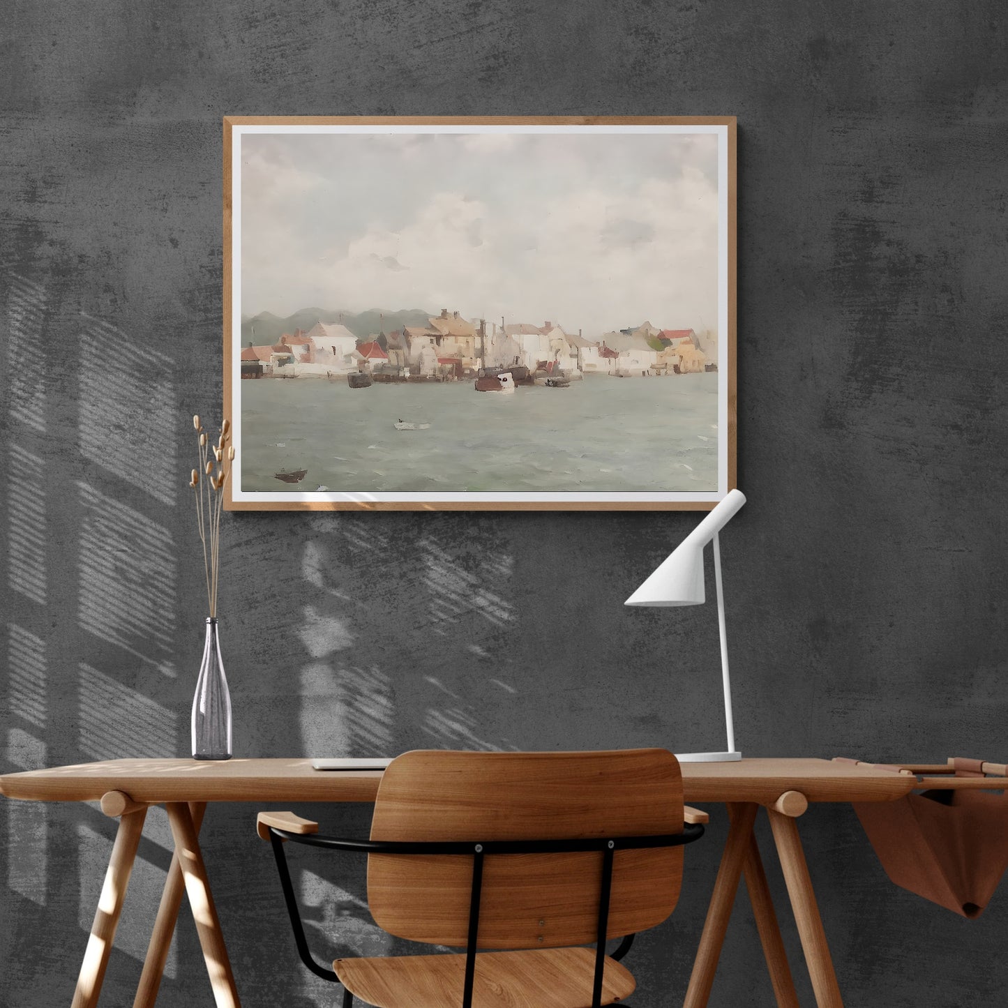 Mediterranean fisher village Paper Poster Prints vintage art coast painting beach painting livingroom decor mediterranean art
