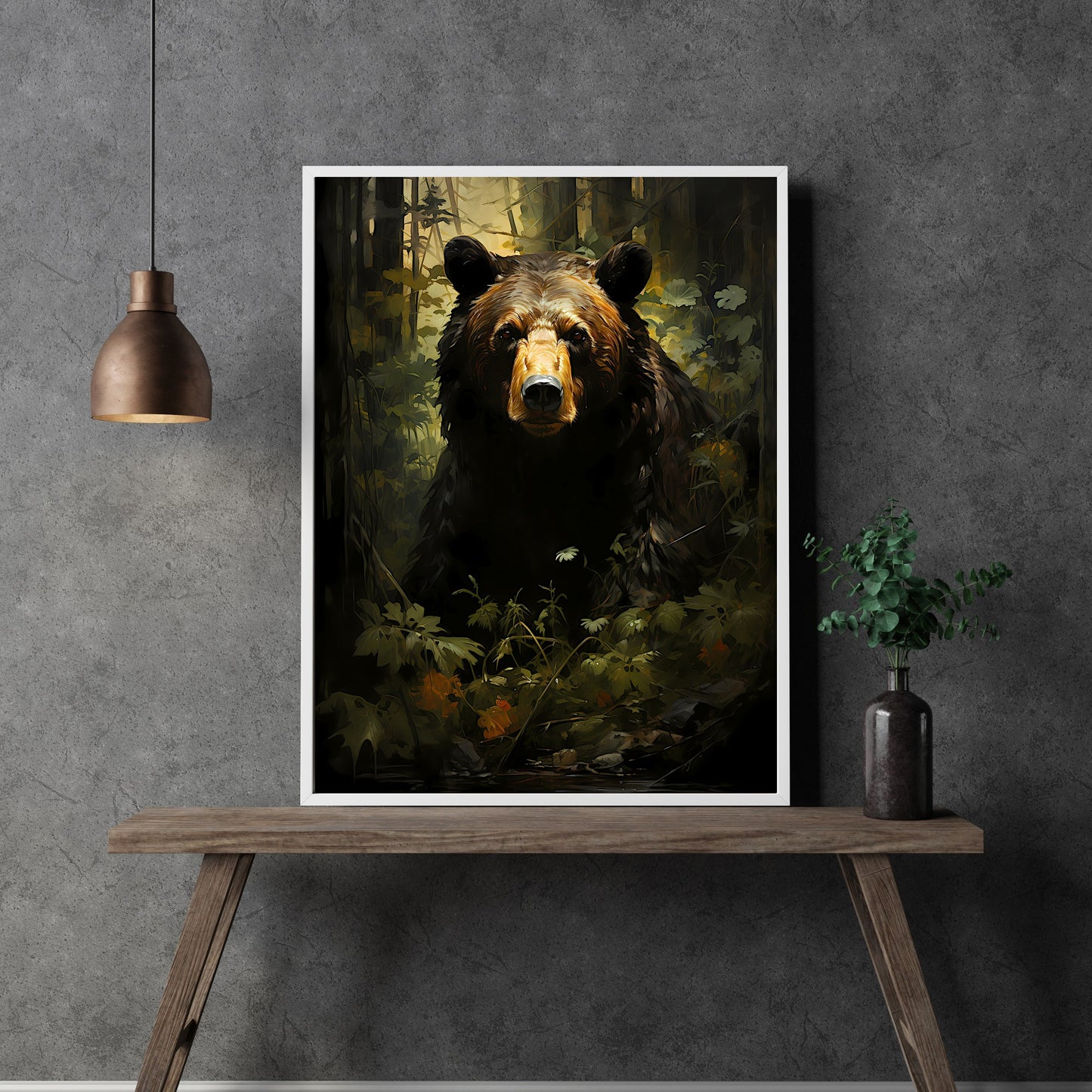 Bear in Moody Forest Wall Art Dark Cottagecore Vintage Dark Academia Print Woodland Animal Art Wildlife Painting Gothic Decor Paper Poster Print