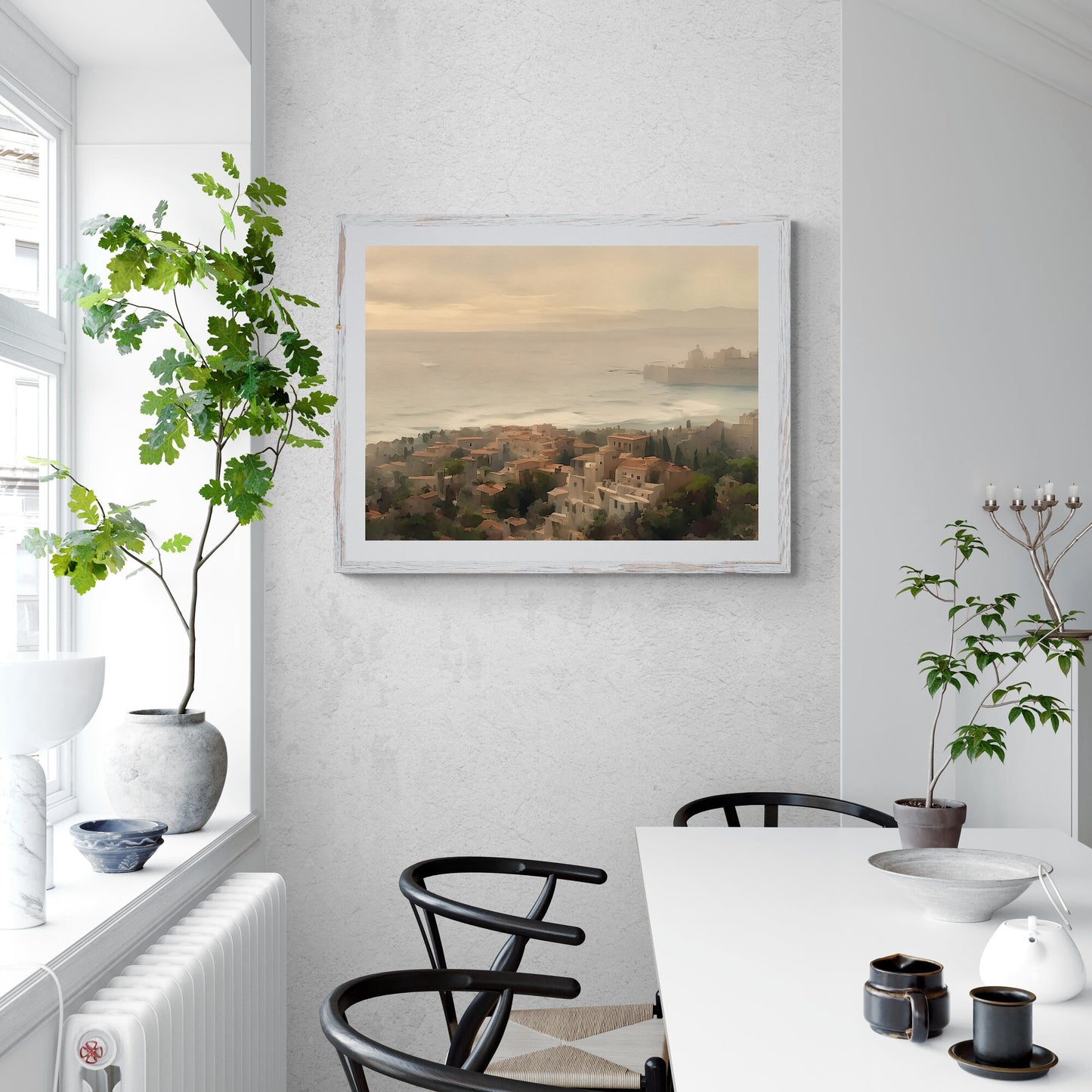 Mediterranean City Watercolor Art Paper Poster Prints Coastal Painting Vintage Style Living Room Decor Cottagecore Print Mediterranean Charm Neutral Color