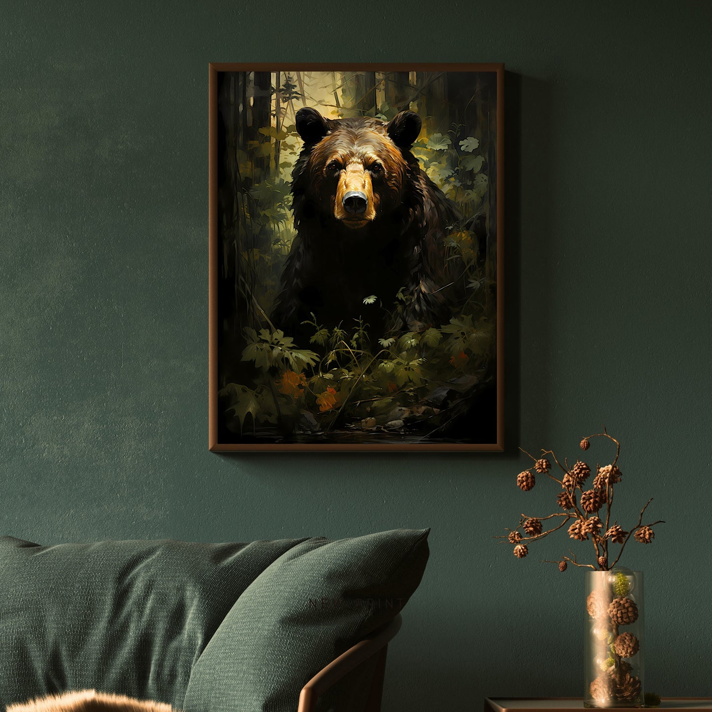 Bear in Moody Forest Wall Art Dark Cottagecore Vintage Dark Academia Print Woodland Animal Art Wildlife Painting Gothic Decor Paper Poster Print