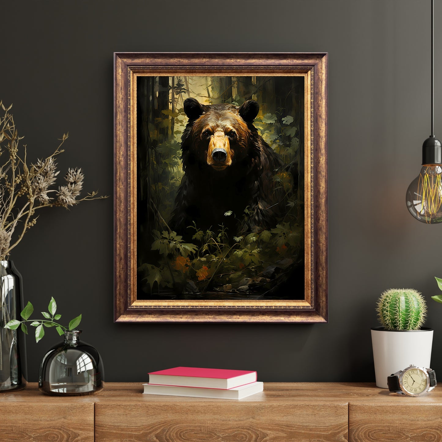 Bear in Moody Forest Wall Art Dark Cottagecore Vintage Dark Academia Print Woodland Animal Art Wildlife Painting Gothic Decor Paper Poster Print