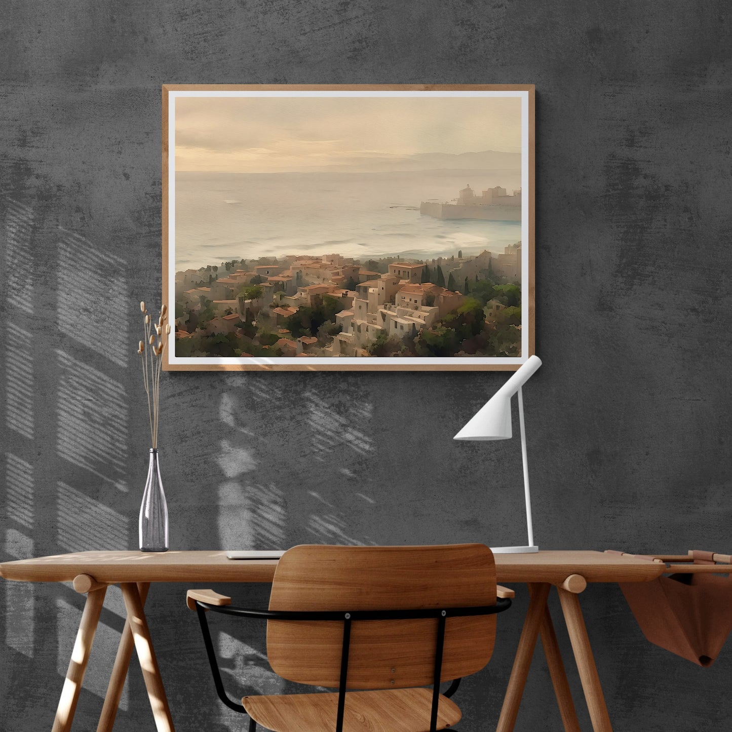 Mediterranean City Watercolor Art Paper Poster Prints Coastal Painting Vintage Style Living Room Decor Cottagecore Print Mediterranean Charm Neutral Color
