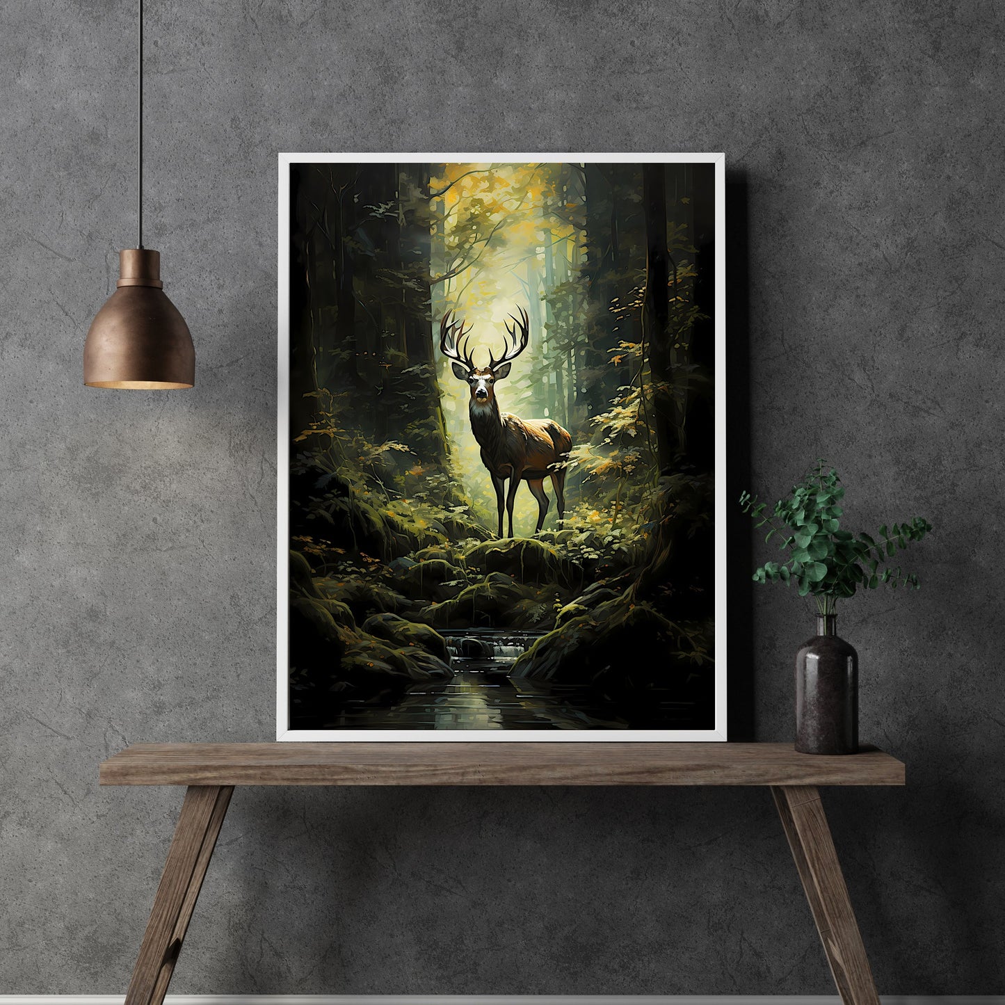 Deer in Moody Forest Wall Art Dark Cottagecore Vintage Dark Academia Print Woodland Animal Art Wildlife Painting Gothic Paper Poster Print