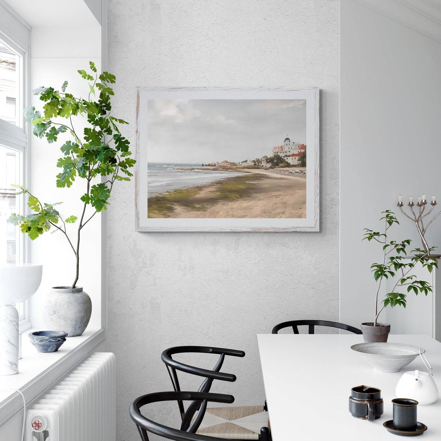 Small mediterranean village at coast Paper Poster Prints vintage art coast painting watercolor painting livingroom decor mediterranean art
