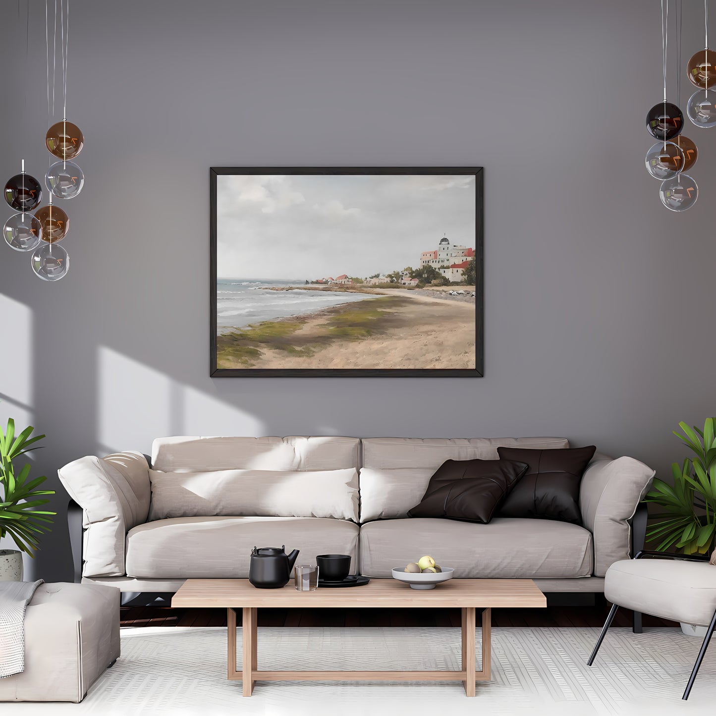Small mediterranean village at coast Paper Poster Prints vintage art coast painting watercolor painting livingroom decor mediterranean art