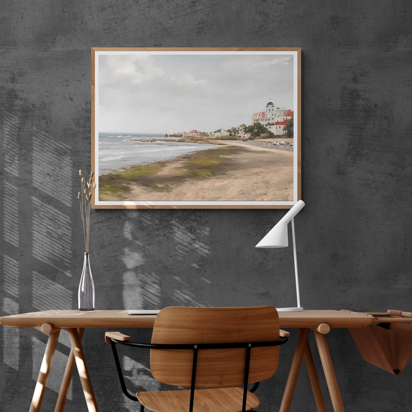 Small mediterranean village at coast Paper Poster Prints vintage art coast painting watercolor painting livingroom decor mediterranean art