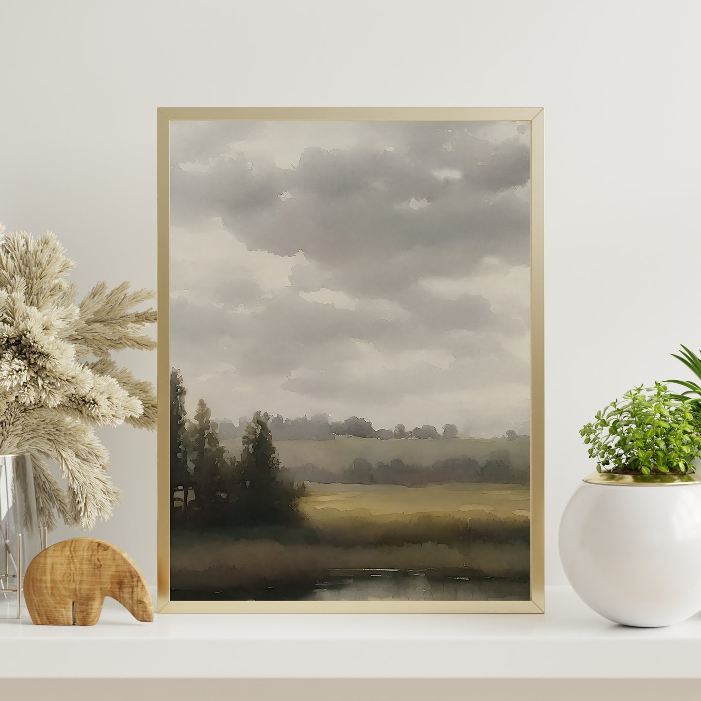 Rural Countryside Paper Poster Prints Wall Art Watercolor Painting Cottagecore Neutral Living Room Decor Vintage Art Print Landscape Lake Painting