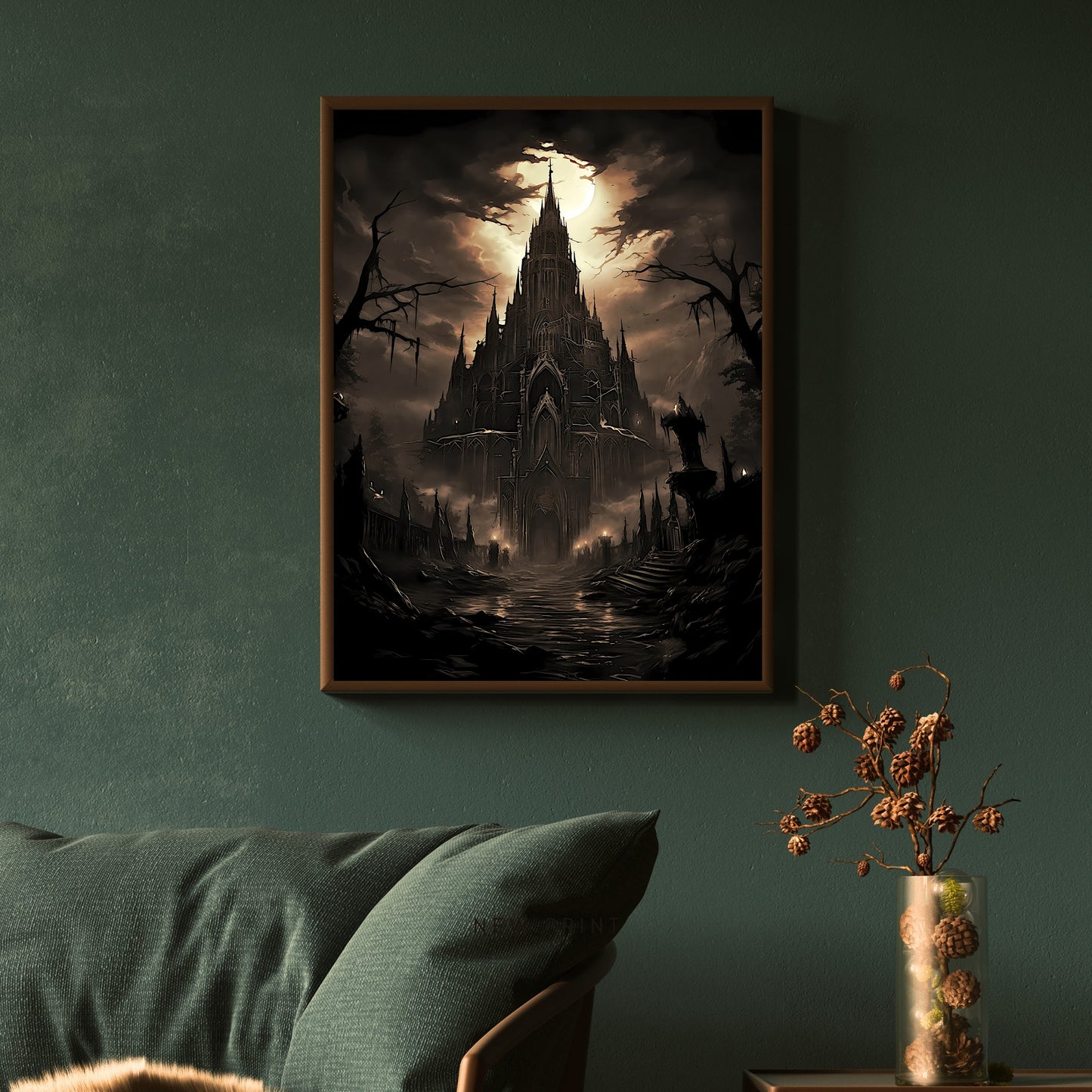 Dark Witch Cathedral Wall Art Antique Dark Cottagecore Occult Artwork Moody Pagan Painting Witchy Art Gift for Gothic Fans Mystic Paper Poster Print