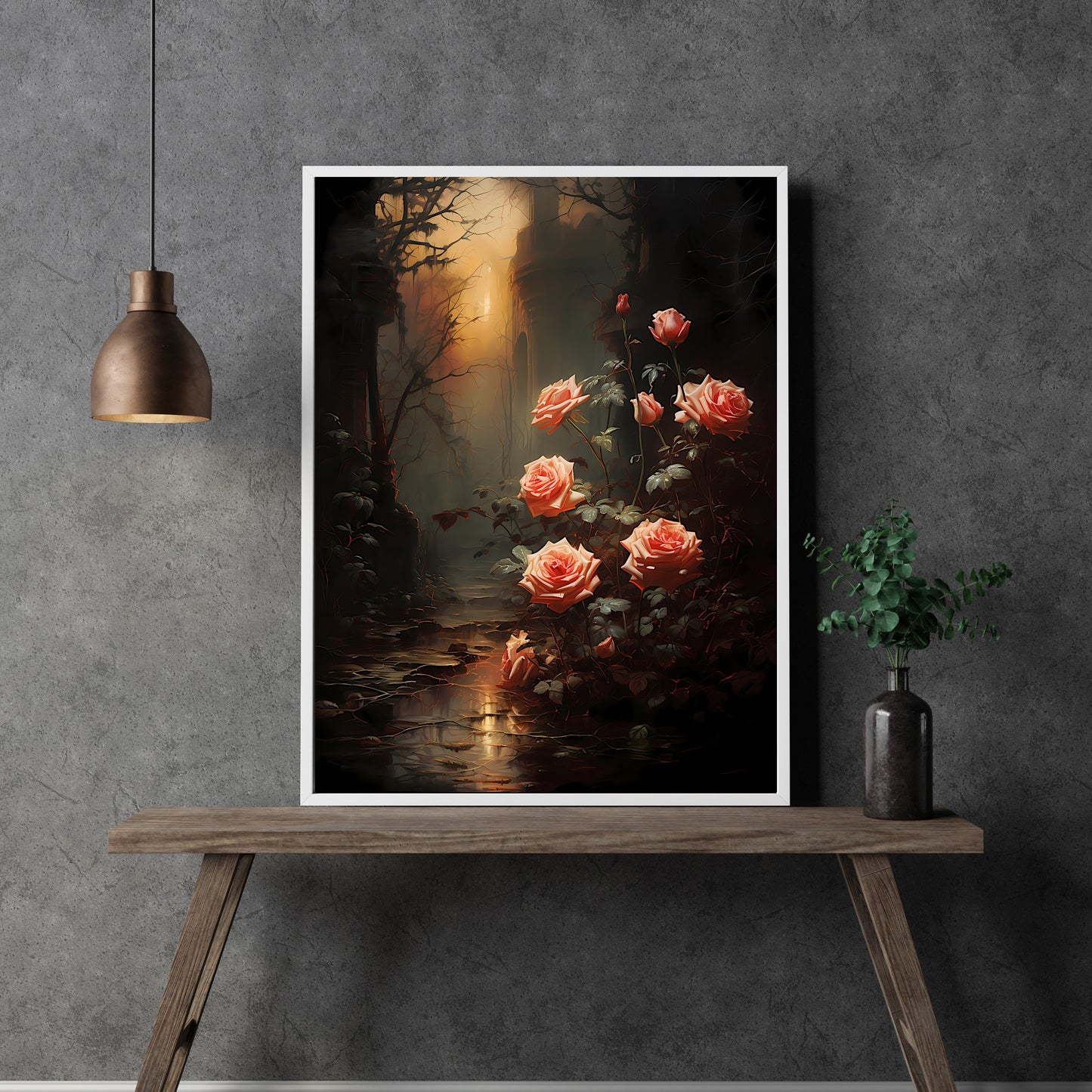 Forgotten Rose Garden Wall Art Romantic Lost Place Wall Decor Dark Cottagecore Artwork Vintage Nature Reclaim Aestetic Painting Paper Poster Print