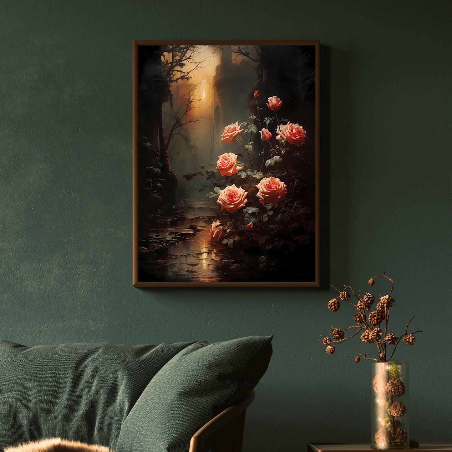 Forgotten Rose Garden Wall Art Romantic Lost Place Wall Decor Dark Cottagecore Artwork Vintage Nature Reclaim Aestetic Painting Paper Poster Print