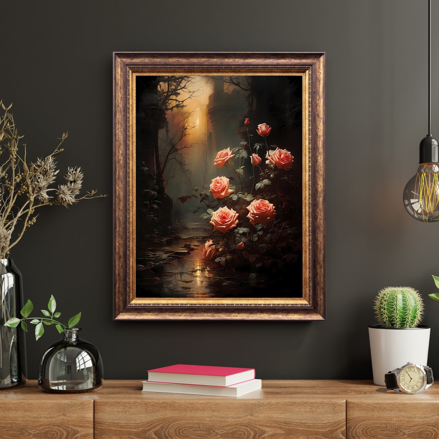 Forgotten Rose Garden Wall Art Romantic Lost Place Wall Decor Dark Cottagecore Artwork Vintage Nature Reclaim Aestetic Painting Paper Poster Print