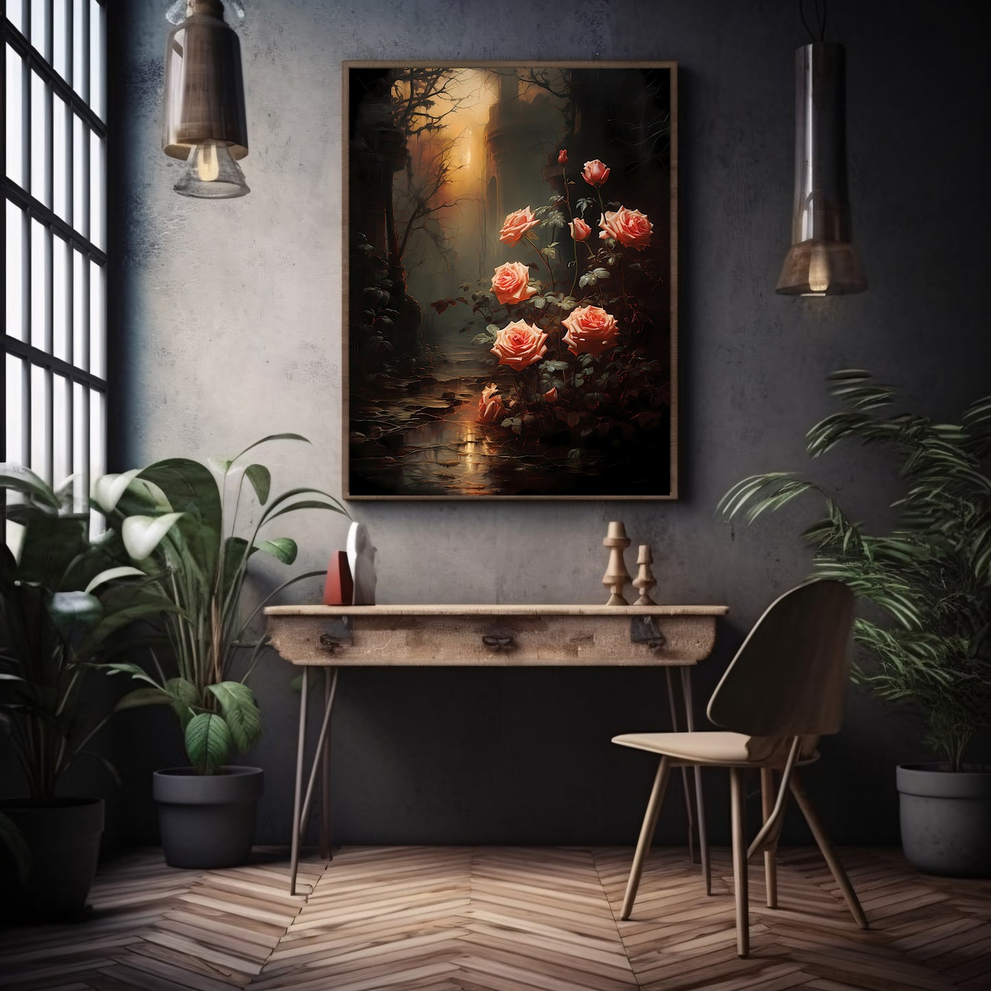 Forgotten Rose Garden Gothic Wall Art Romantic Lost Place Wall Decor Dark Cottagecore Artwork Vintage Nature Reclaim Aestetic Painting Paper Poster Print