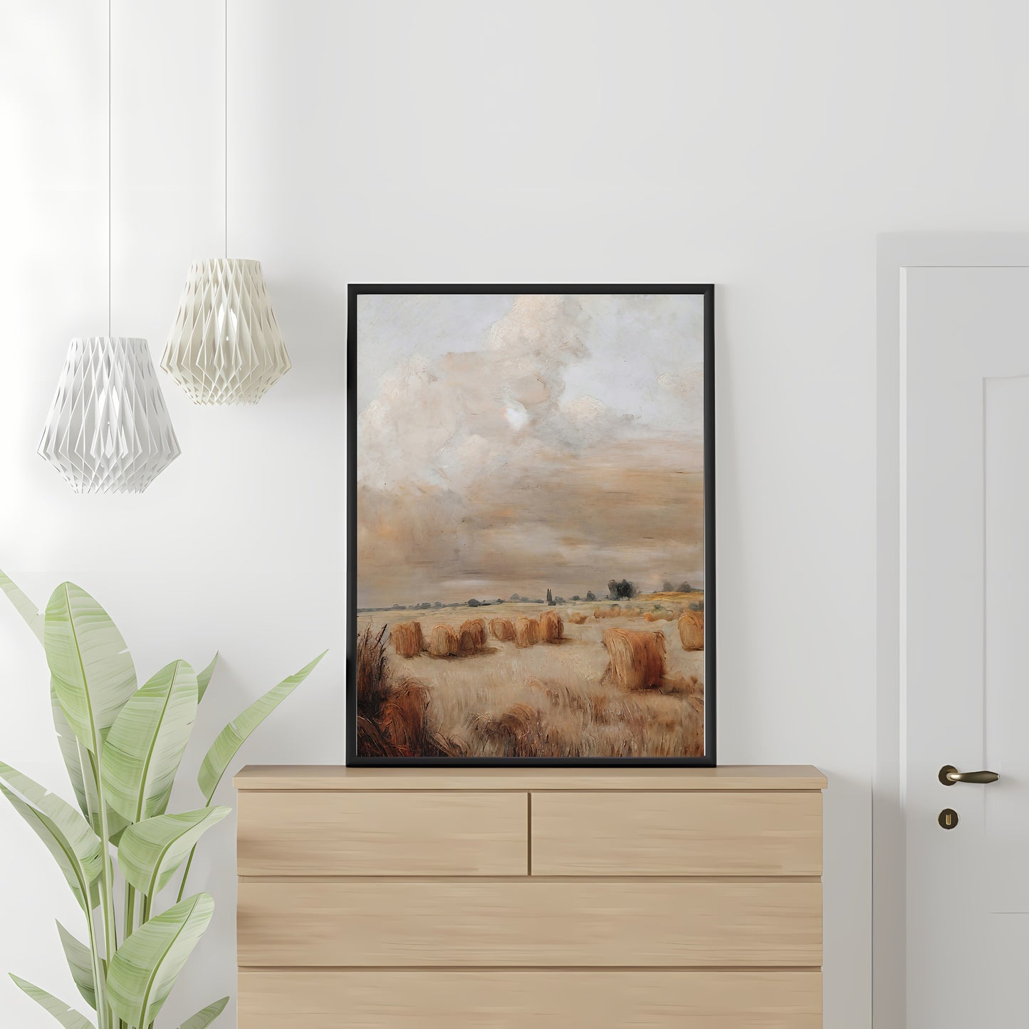 Autumn hay field painting Paper Poster Prints vintage art, oil painting landscape art moody art nature art print farmhouse art