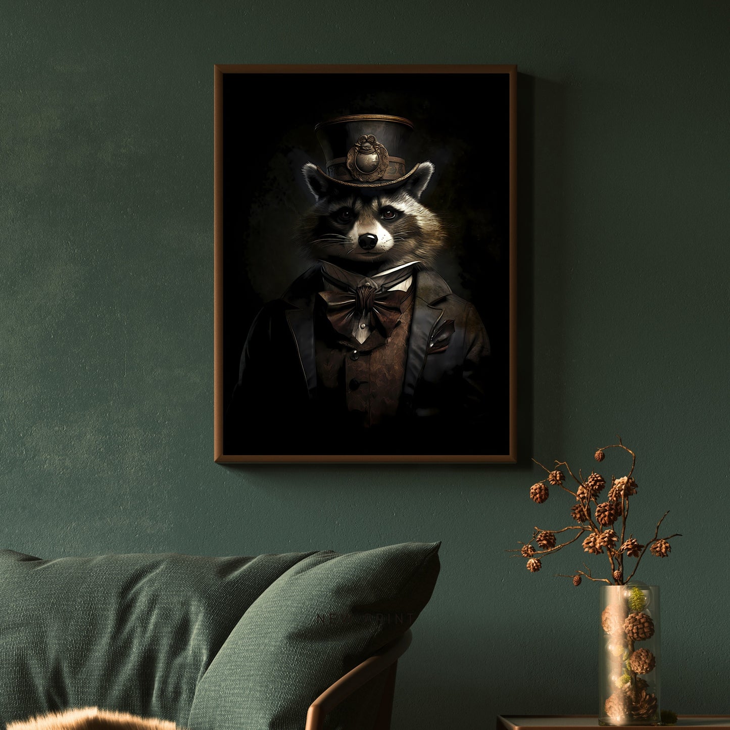 Victorian Raccoon Gentleman Wall Art Dark Cottagecore Vintage Animal Portrait Witchy Decor Gothic Dark Academia Raccoon Lover Paper Poster Print