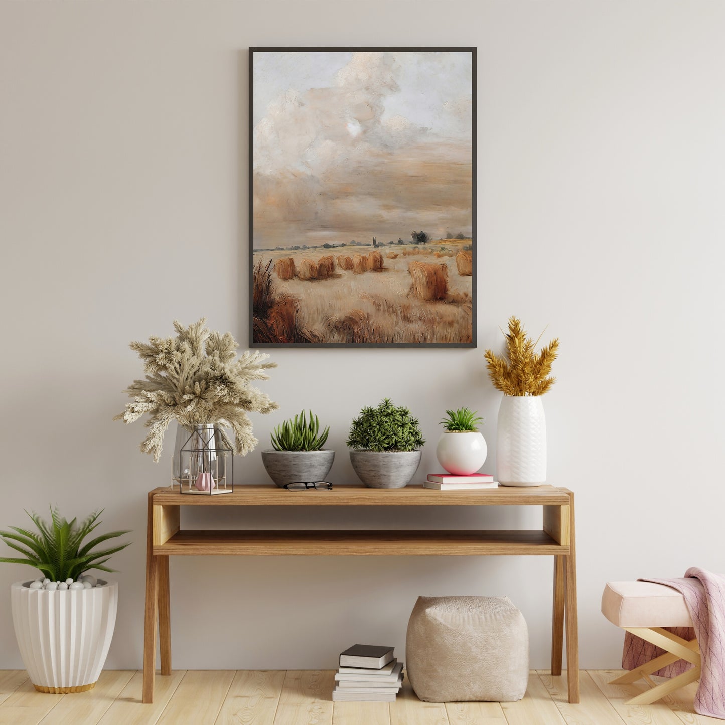 Autumn hay field painting Paper Poster Prints vintage art, oil painting landscape art moody art nature art print farmhouse art