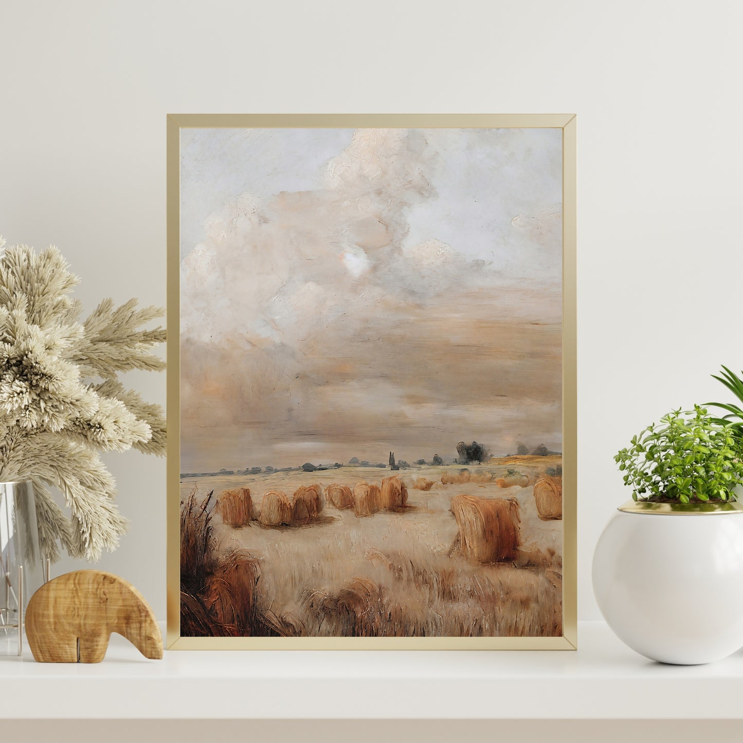 Autumn hay field painting Paper Poster Prints vintage art, oil painting landscape art moody art nature art print farmhouse art