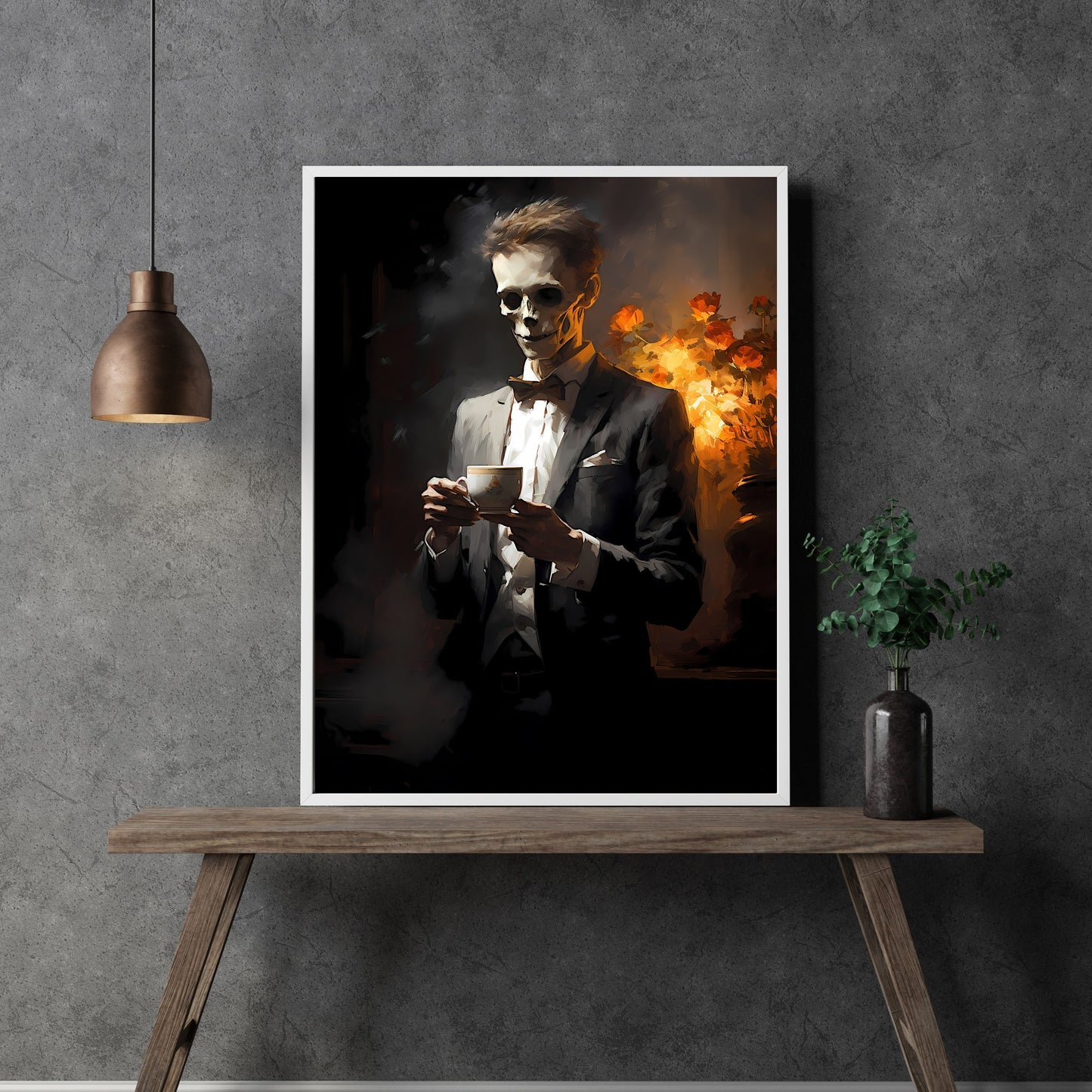 Zombie Geschäftsmann Wandkunst Undead Teatime Vintage Portrait Witchy Dekor Dark Cottagecore Gothic Dark Academia Halloween Poster Papier Poster Druck