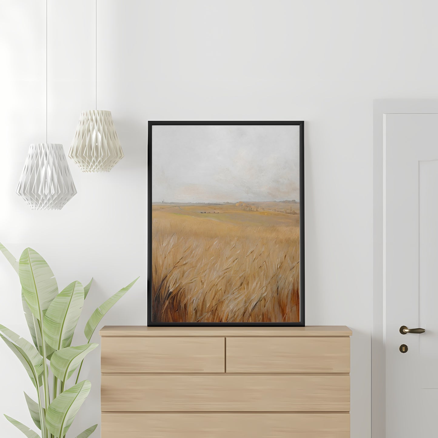 Autumn barley field painting Paper Poster Prints vintage art, oil painting, landscape art, nature art print, farmhouse art