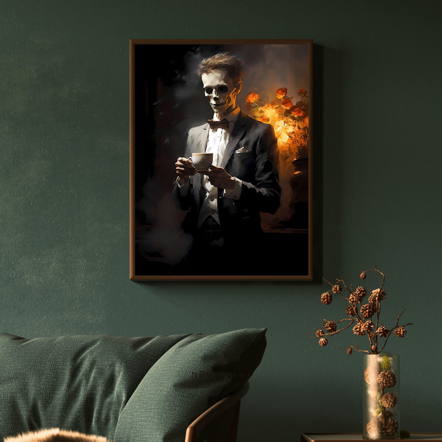 Zombie Geschäftsmann Wandkunst Undead Teatime Vintage Portrait Witchy Dekor Dark Cottagecore Gothic Dark Academia Halloween Poster Papier Poster Druck