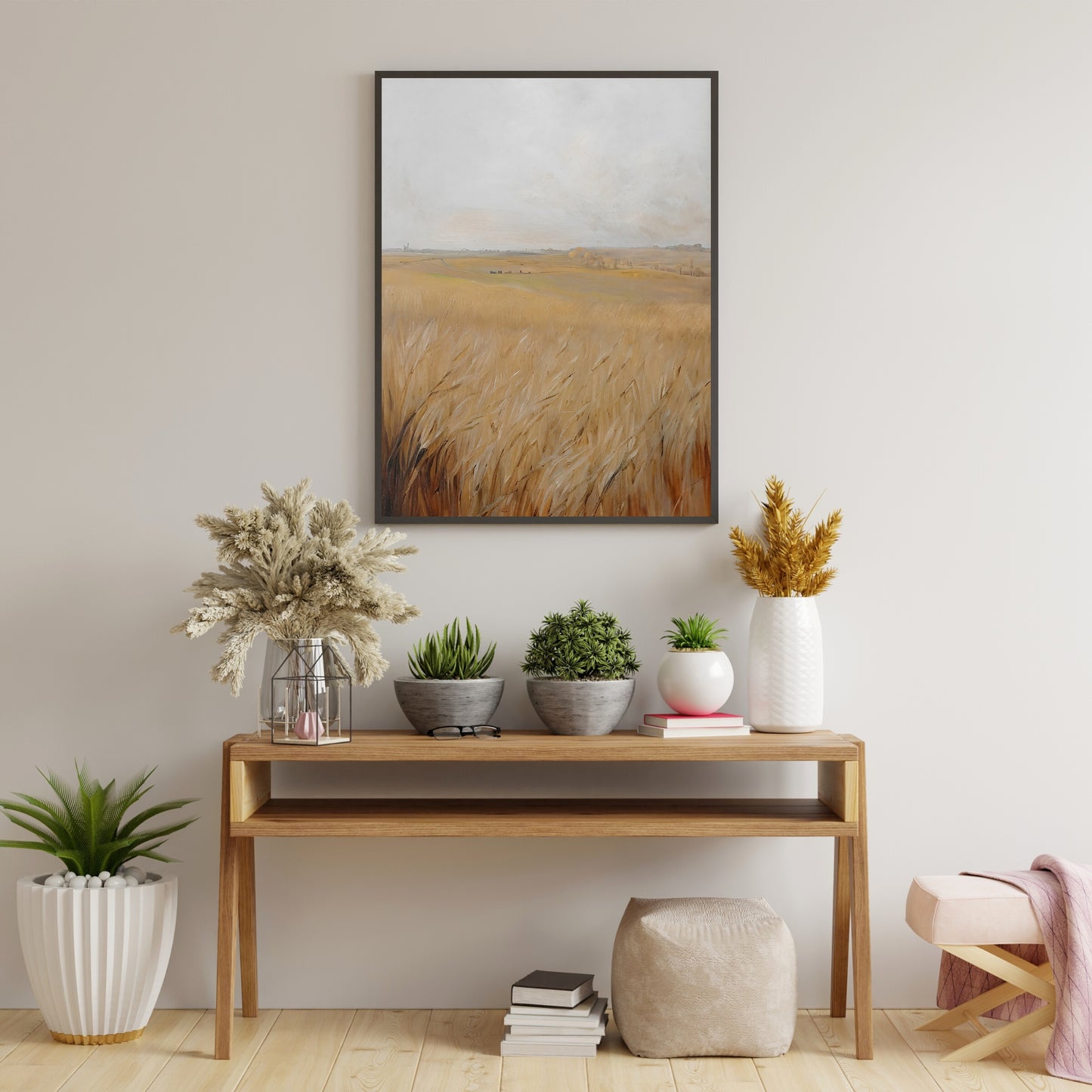 Autumn barley field painting Paper Poster Prints vintage art, oil painting, landscape art, nature art print, farmhouse art